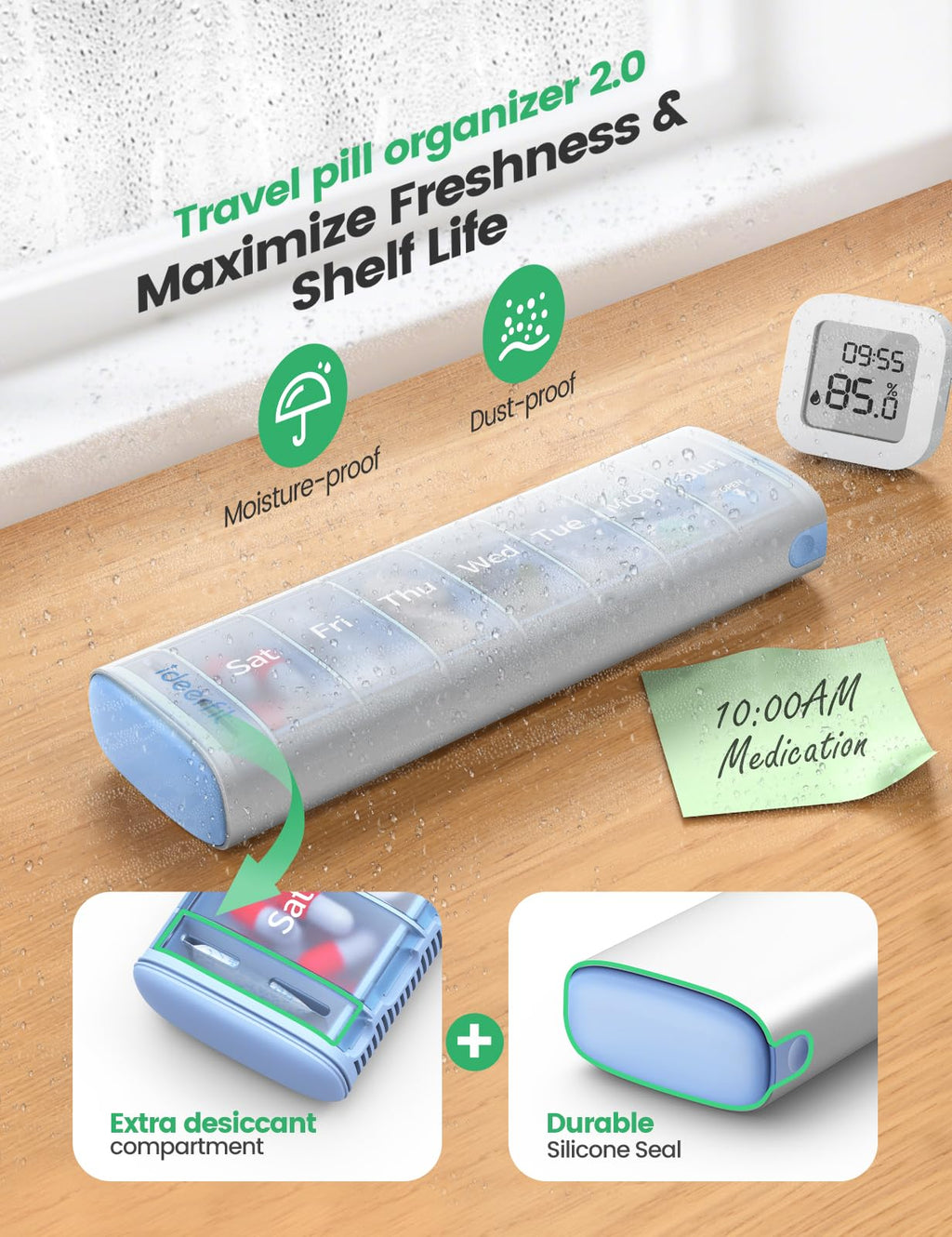 Weekly Travel Pill Organizer,Ideerfit Small Pill Box 7 Day,Portable Pill case,Daily Medicine Box,Drawer Design Pill Container fo