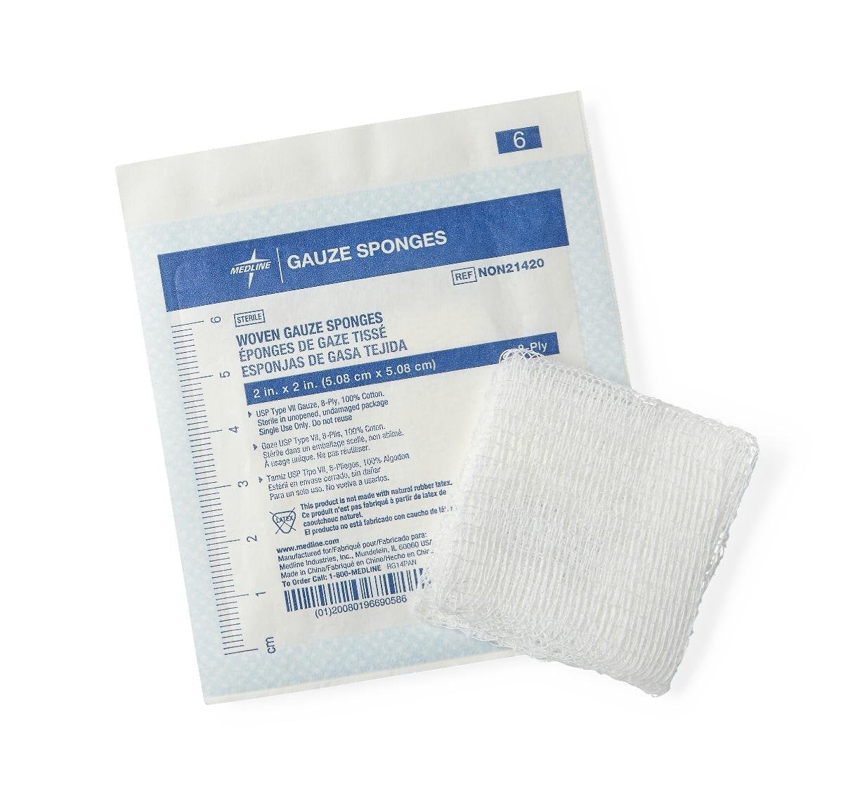Medline NON21420 Gauze Sponge, Sterile, 8-Ply, Pack of 3000