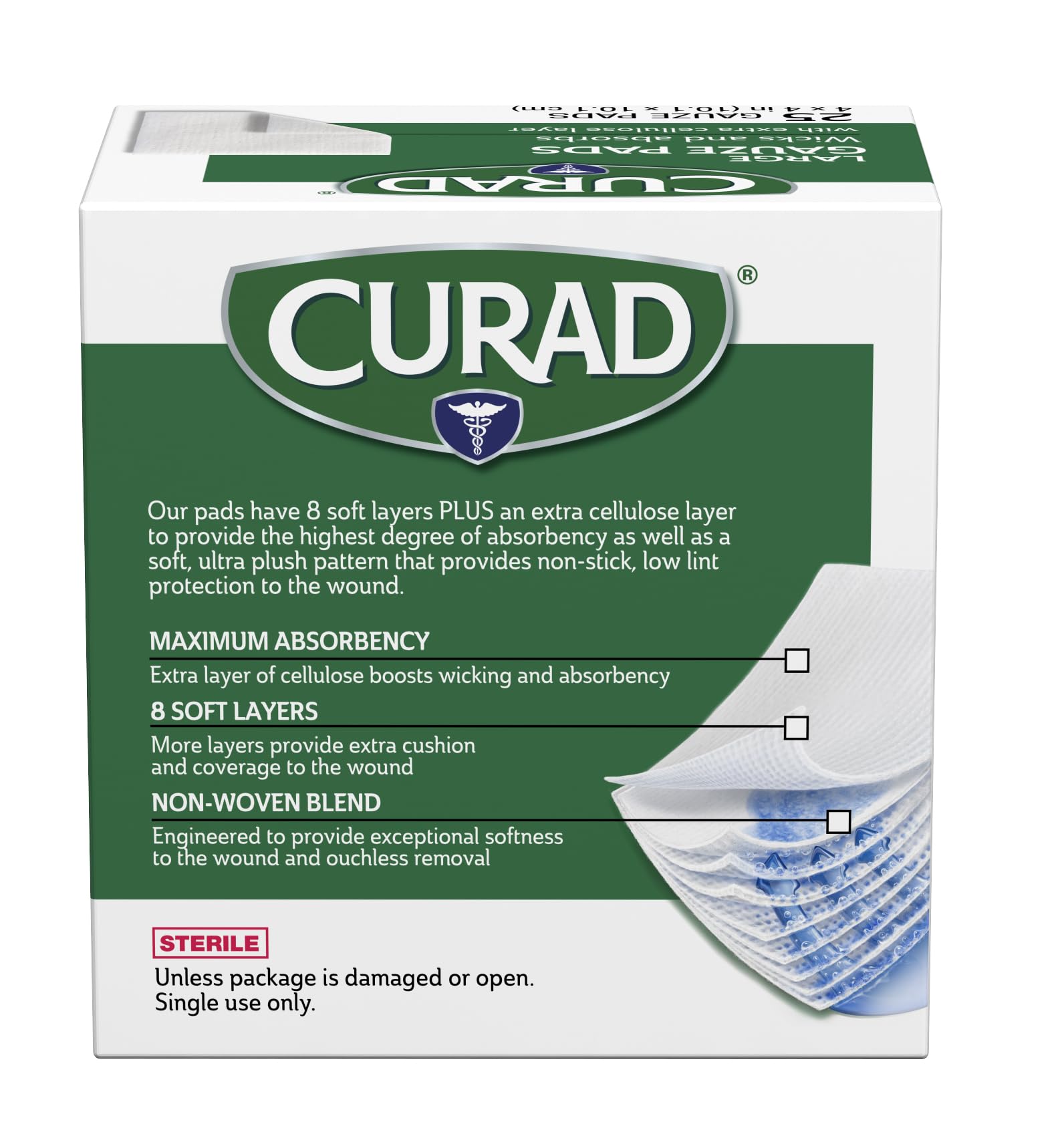 Curad Pro-Gauze Sterile Pads, 4 x, 4, 25 Count (Packaging May Vary)