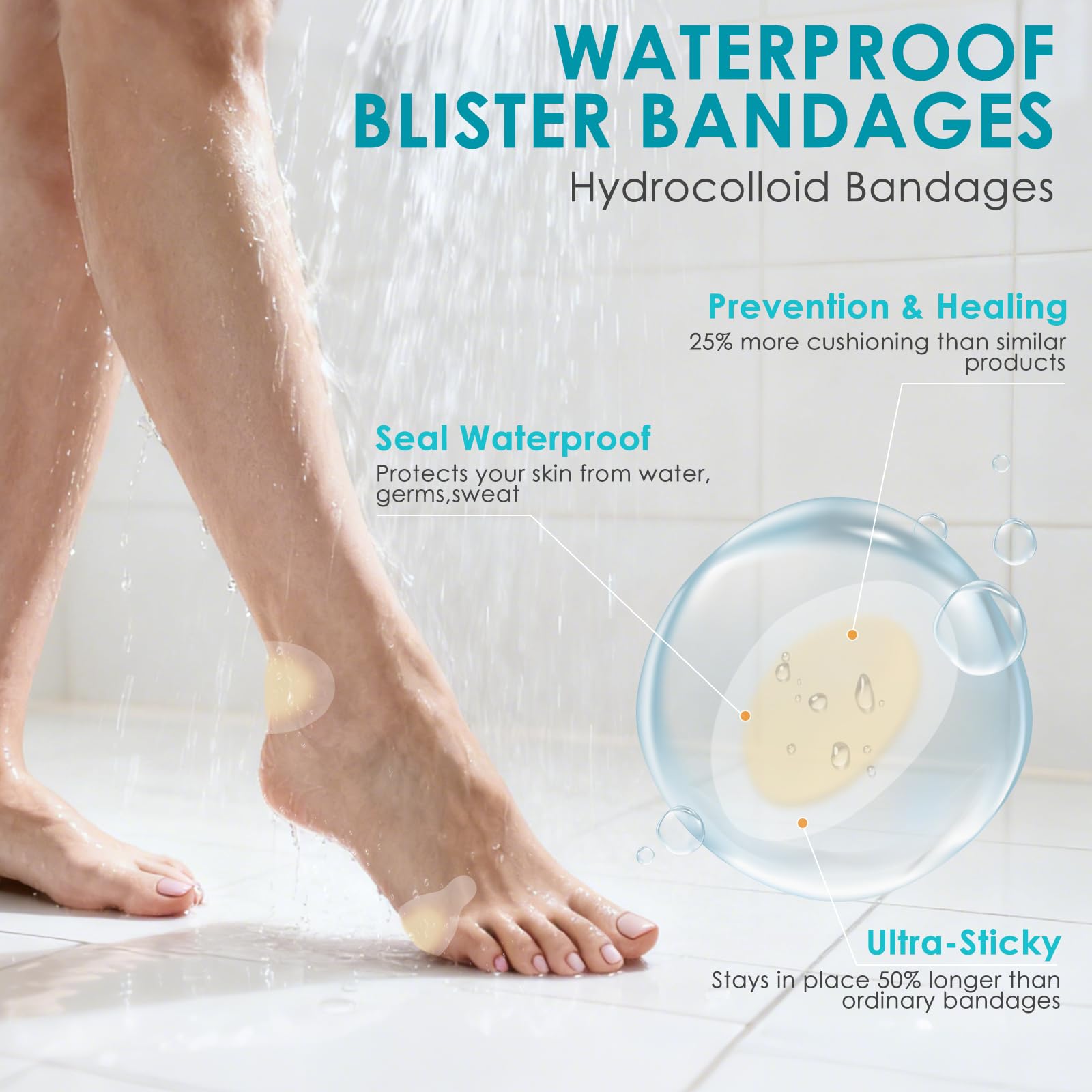 60ct Blister Bandages for Feet Hydrocolloid Bandages Waterproof Blister Cushion for Feet Toes Heels Blister Pads for Prevention
