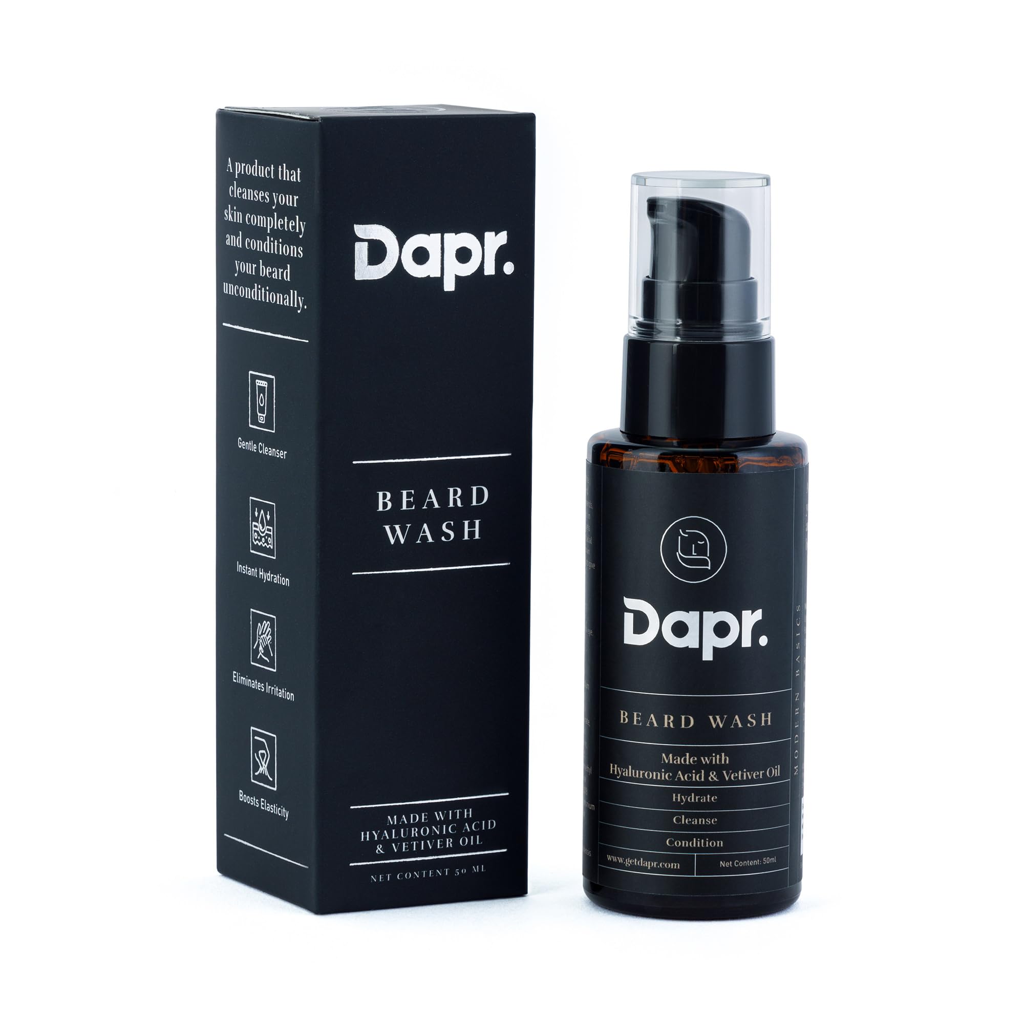 Dapr. Beard Wash (50 Ml) |Made With Hyaluronic Acid & Vetiver Oil| Cleanse | Hydrate | Condition |