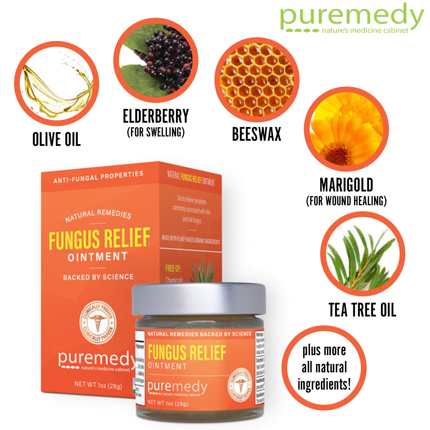 Puremedy Fungus Relief Ointment with Tea Tree Oil - All Natural Salve for Nail Fungus, Athletes Foot, Ringworm & Skin Irritatio