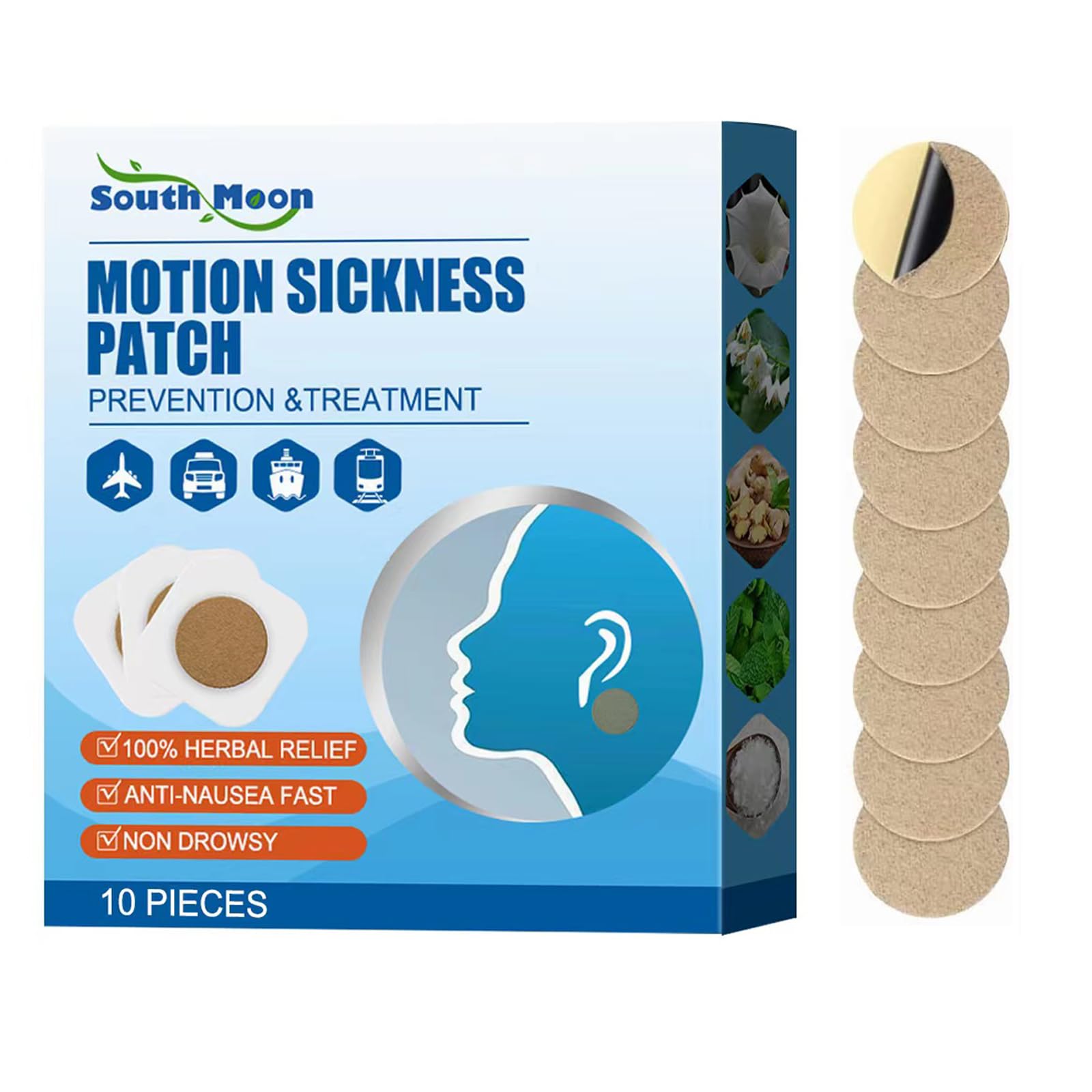 Generic Motion Sickness Patches, 10 Count Sea Sickness Patches Non Drowsy, Motion Sickness Patches for Cruise Airplanes Cars Bus