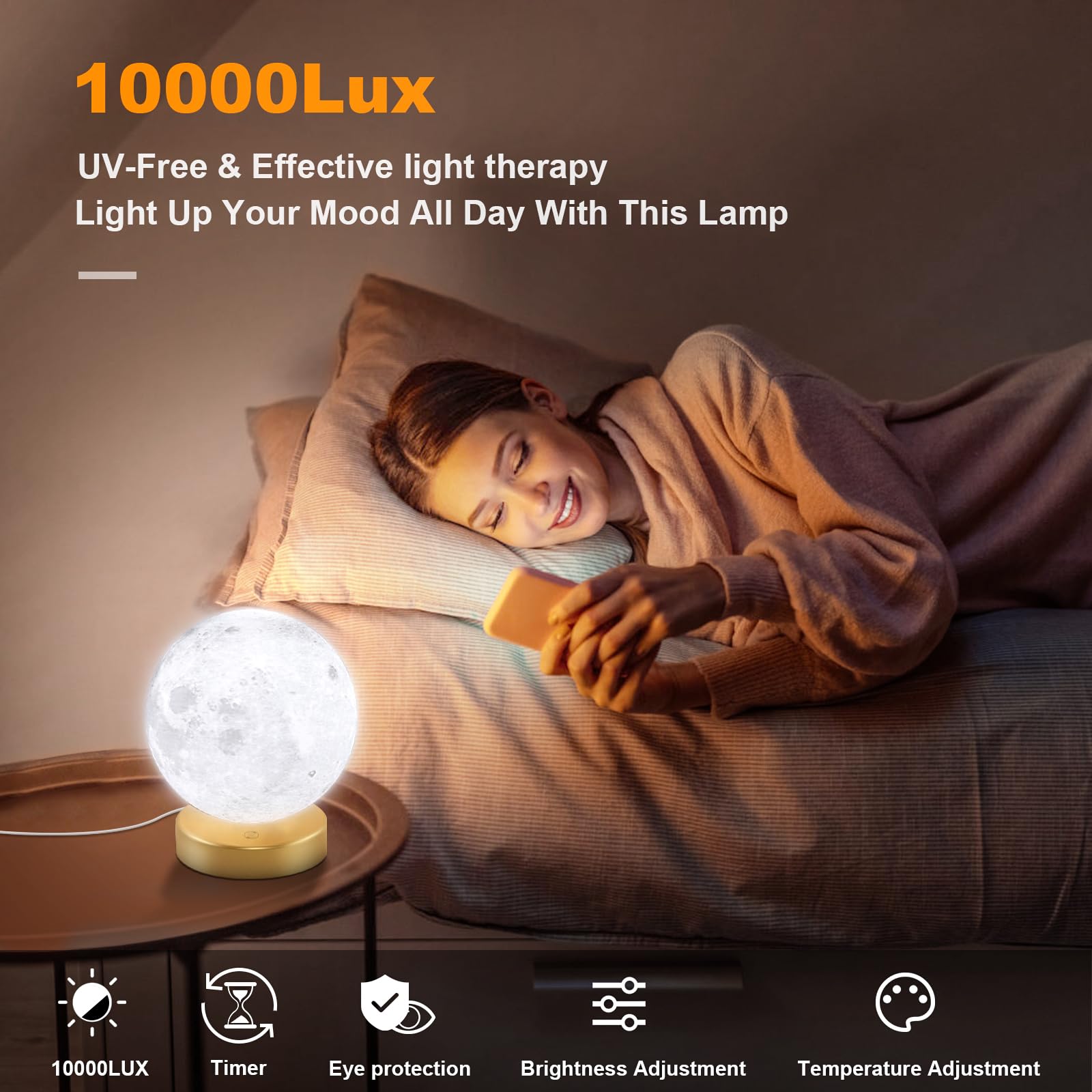 Doraubia Light Therapy Lamp,10000 Lux Sun Lamp with 3 Color Temperatures,Adjustable Brightness,Timer & Memory Function, Happy Da