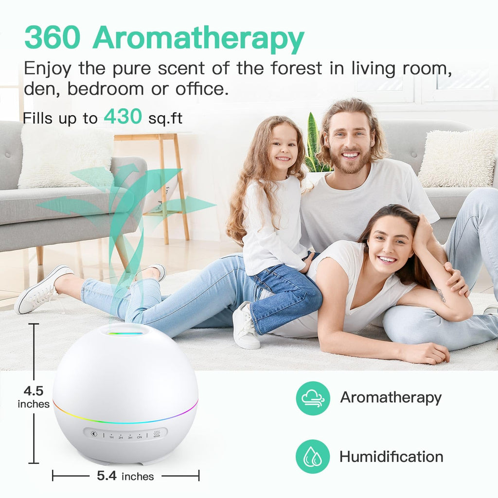 THIMONES 2 Pack Essential Oil Diffuser for Home - 200ml Aromatherapy Diffuser Humidifier with 4 Timers & 7 Colors Night Lights,