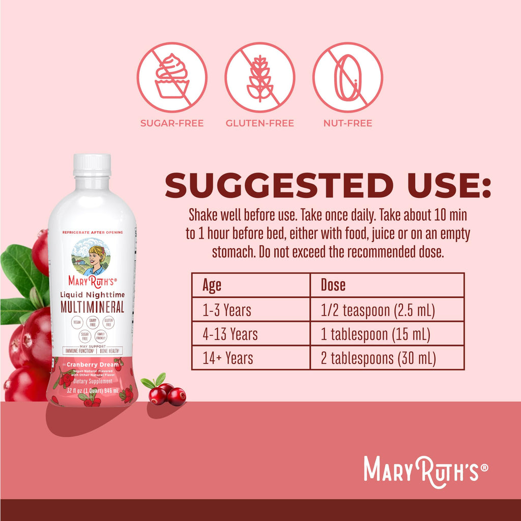 MaryRuth Organics Liquid Nighttime Multimineral | No Melatonin | Bedtime Routine | Magnesium Citrate | Calcium | Zinc | Vitamin