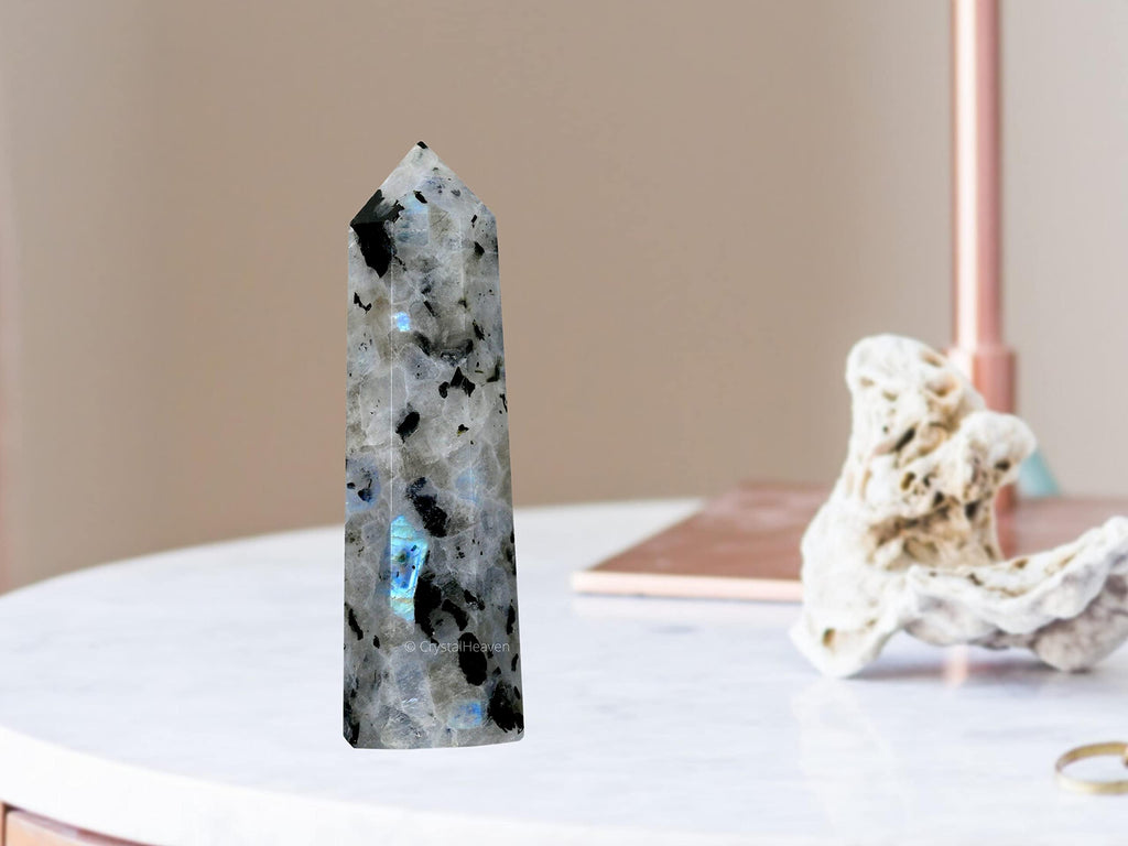 Crystal Heaven Rainbow Moonstone Crystal Tower Obelisk Point For Chakra, Healing And Balancing - Aaa Grade Original Certified Ge