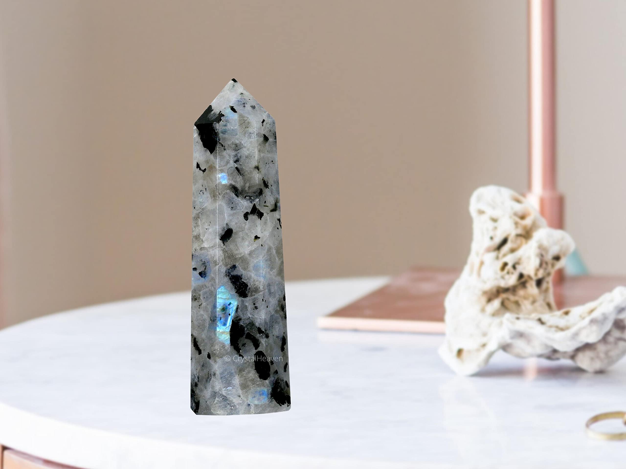 Crystal Heaven Rainbow Moonstone Crystal Tower Obelisk Point For Chakra, Healing And Balancing - Aaa Grade Original Certified Ge