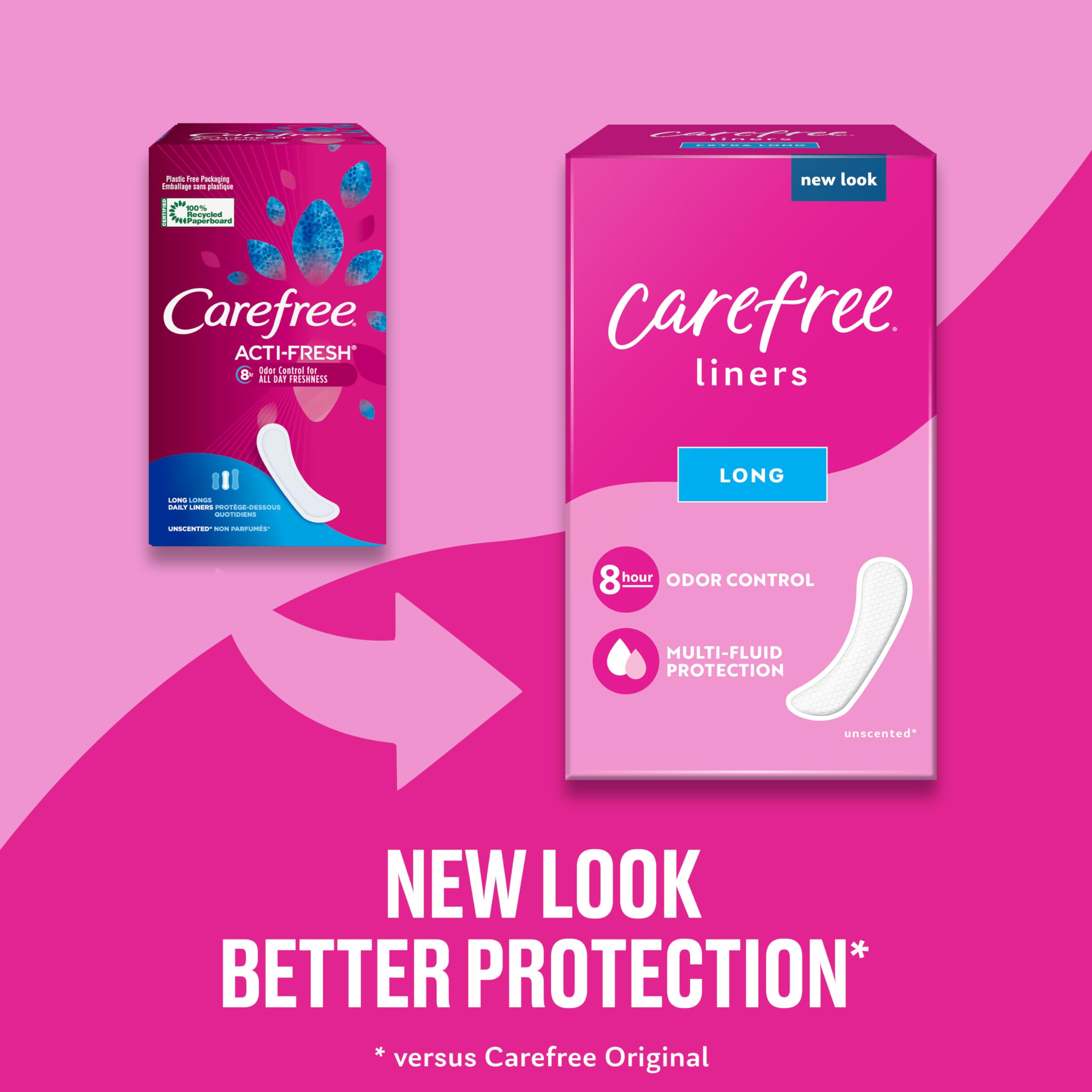 Carefree Panty Liners for Women, Long, Unwrapped, Unscented, 92ct | Pantiliners, Carefree Liners, Daily Liners for Women, Light
