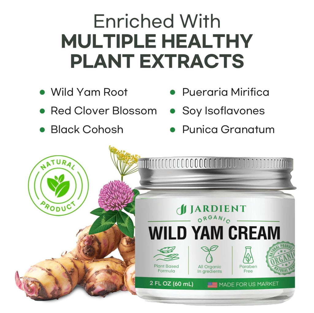 Jardient Wild Yam Cream Hormone Balance: Natural Organic Formula for Menopause Relief & Menstrual Support Like Hot Flashes Night