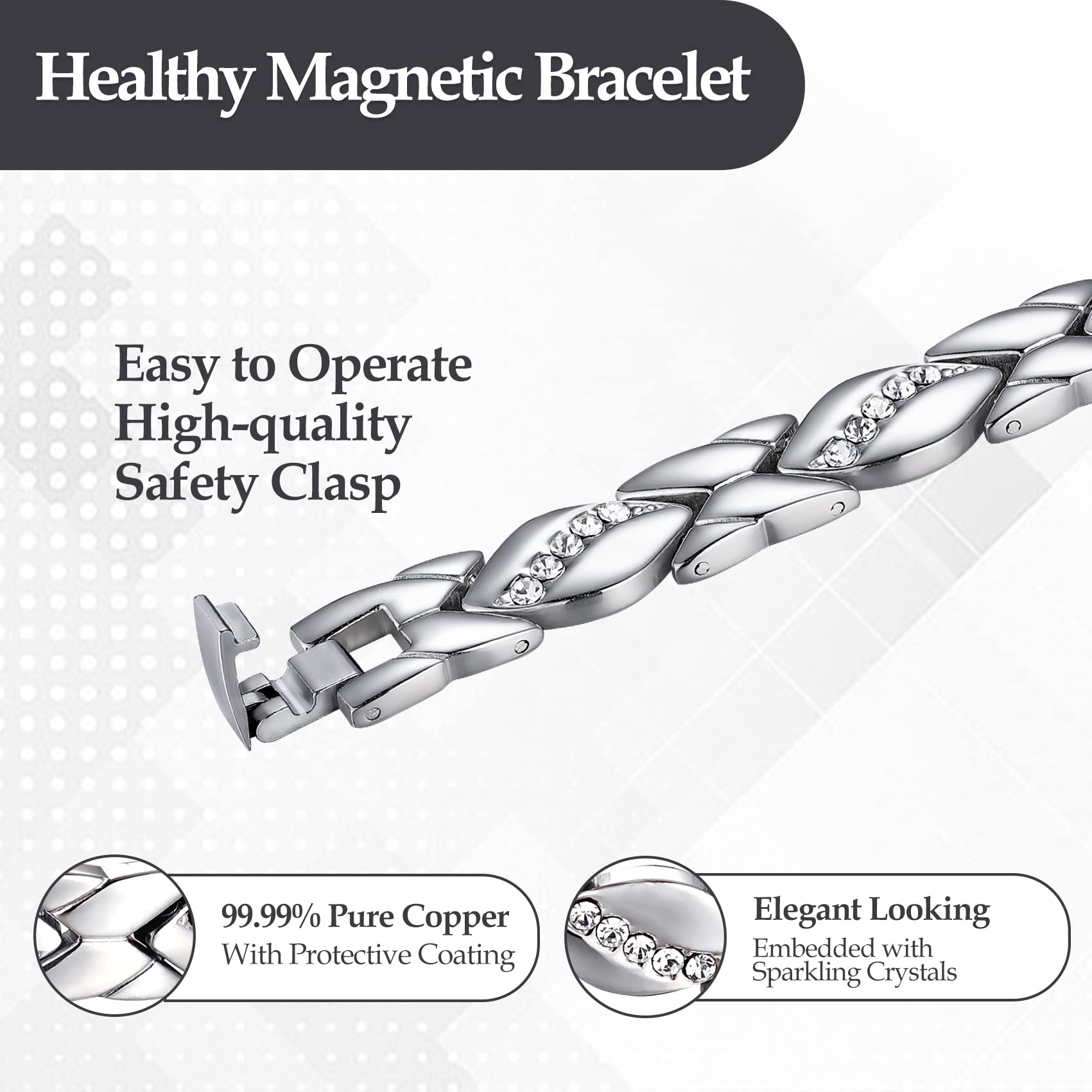 Jecanori Pure Copper Bracelets for Women,Ultra Magnetic Bracelets for Women with 3500 Gauss Magnets,Crystal Mother's Day Jewelry