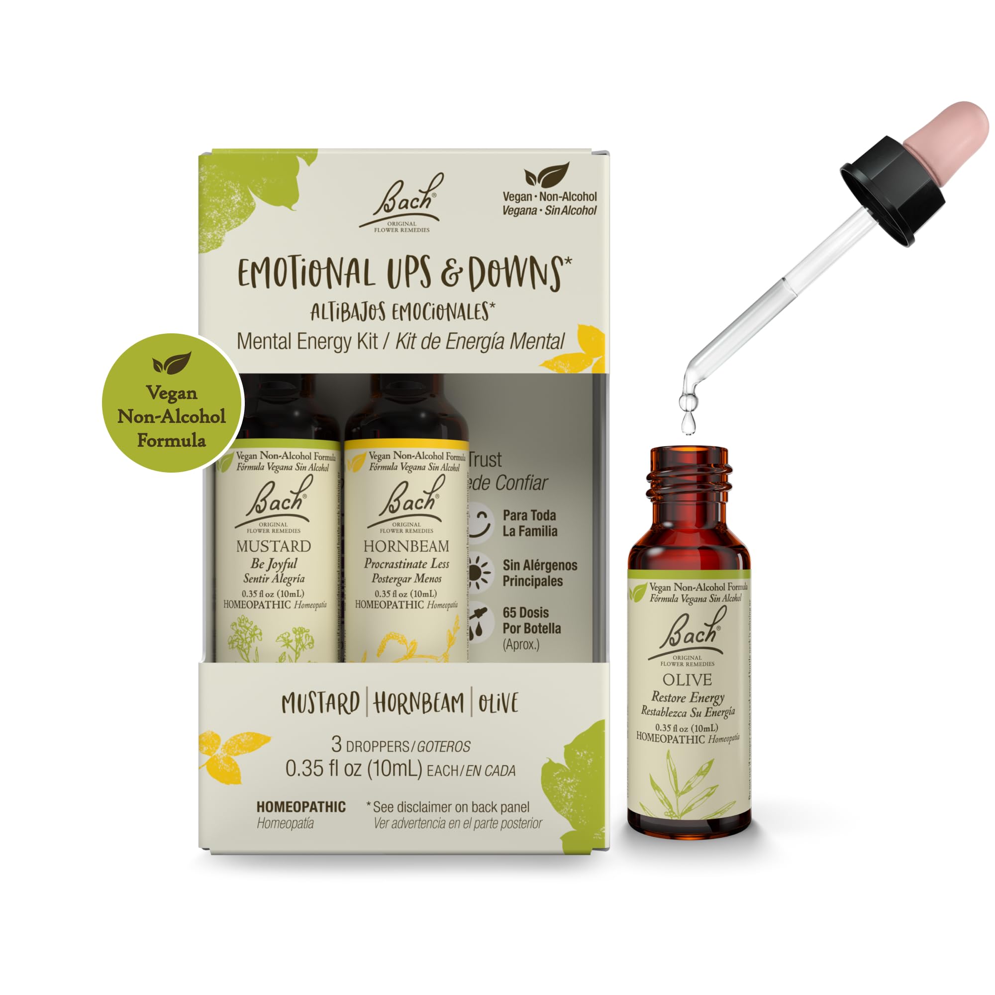 Bach Original Flower Remedies, Emotional Ups & Downs Trio Kit, for Mental Energy (Non-Alcohol Formula), Natural Homeopathic Flow