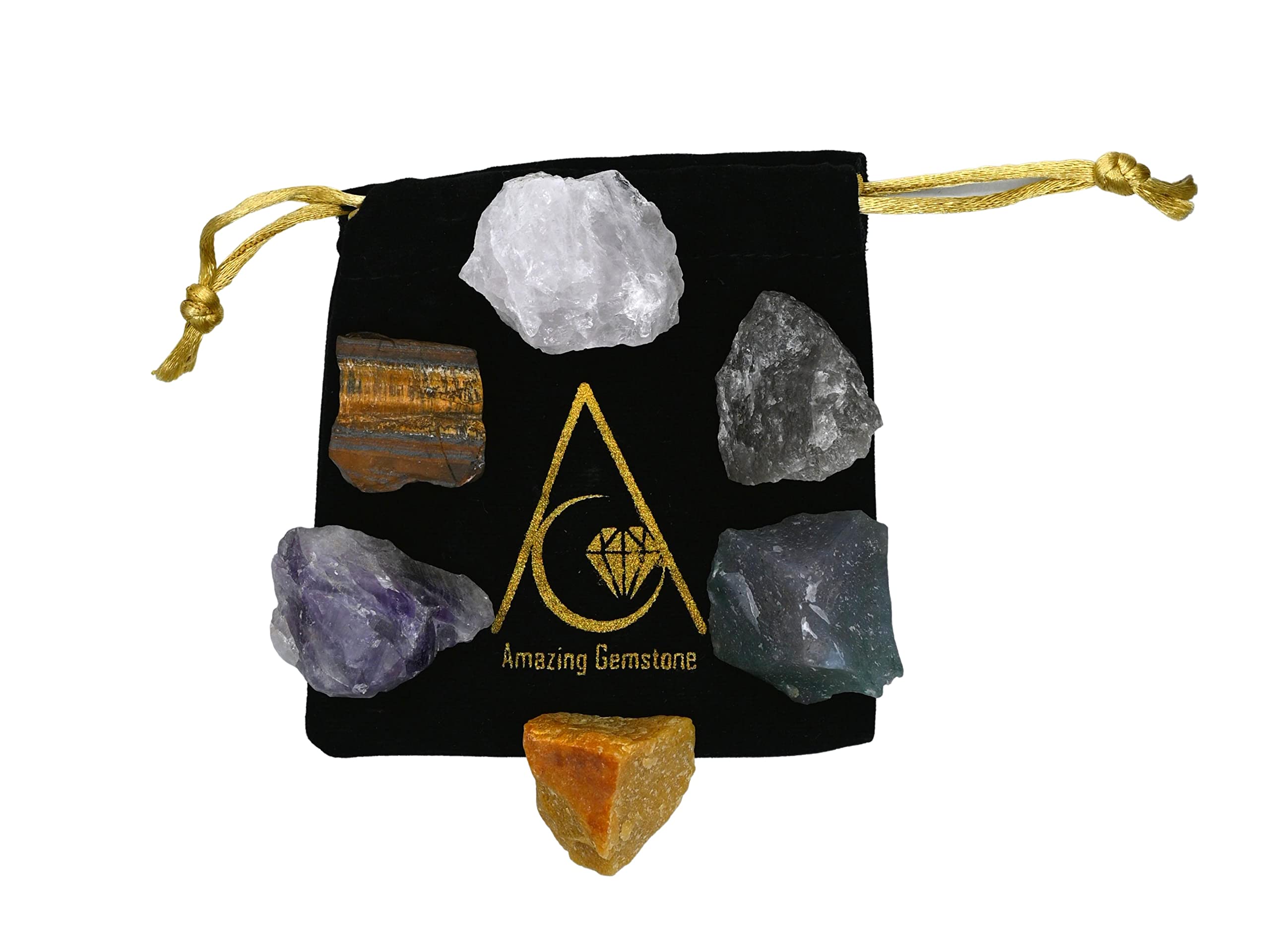Crystals to Help Quit Smoking Manifestation, Set of 6 Amethyst, Tiger Eye, Yellow Jasper, Rose Quartz, Smoky Quartz and Moss Aga