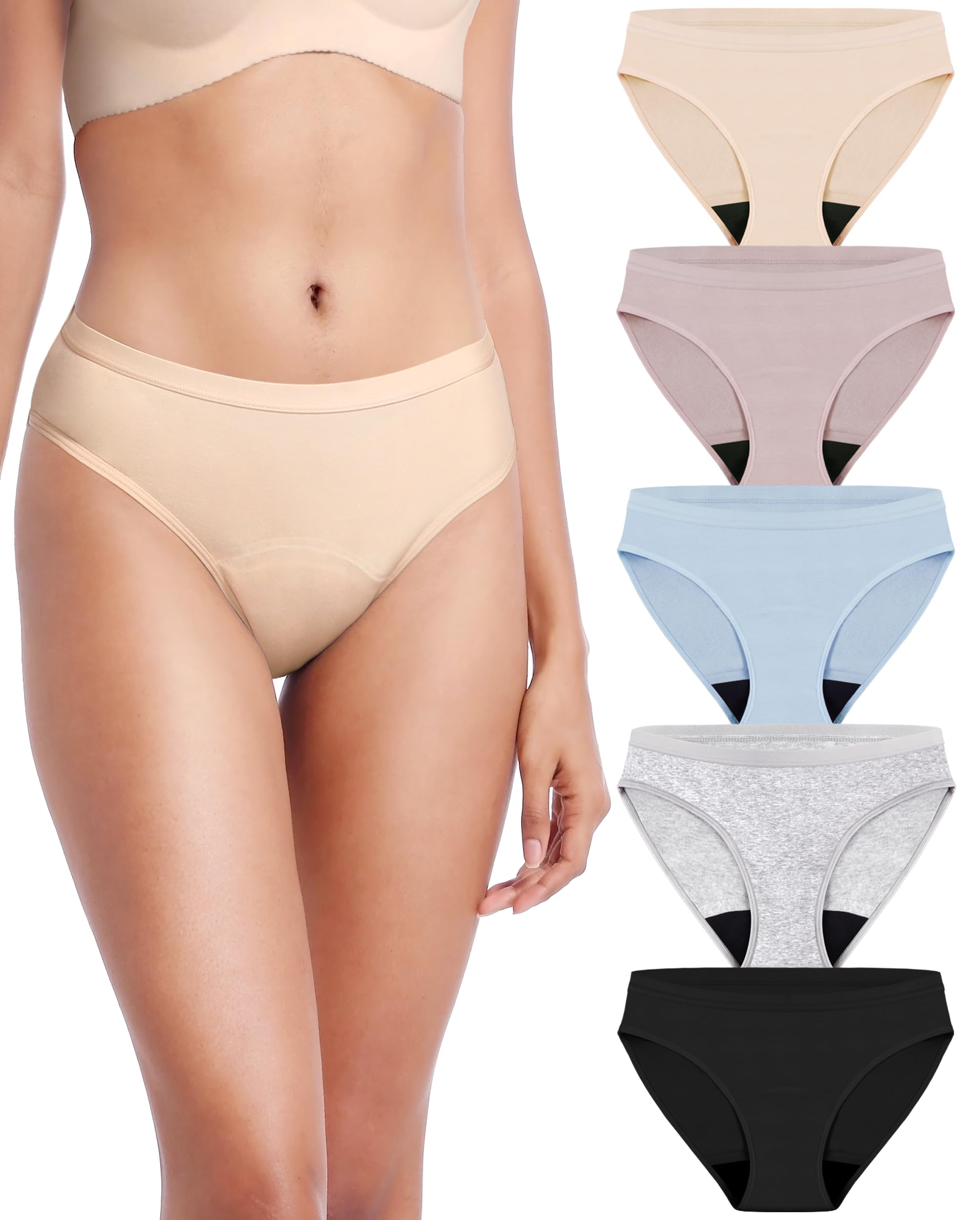 AIRCUTE Washable Leak Proof Incontinence Underwear for Women Absorbency Bladder Control Briefs 70ML,5 Pack (M,5 Colors)