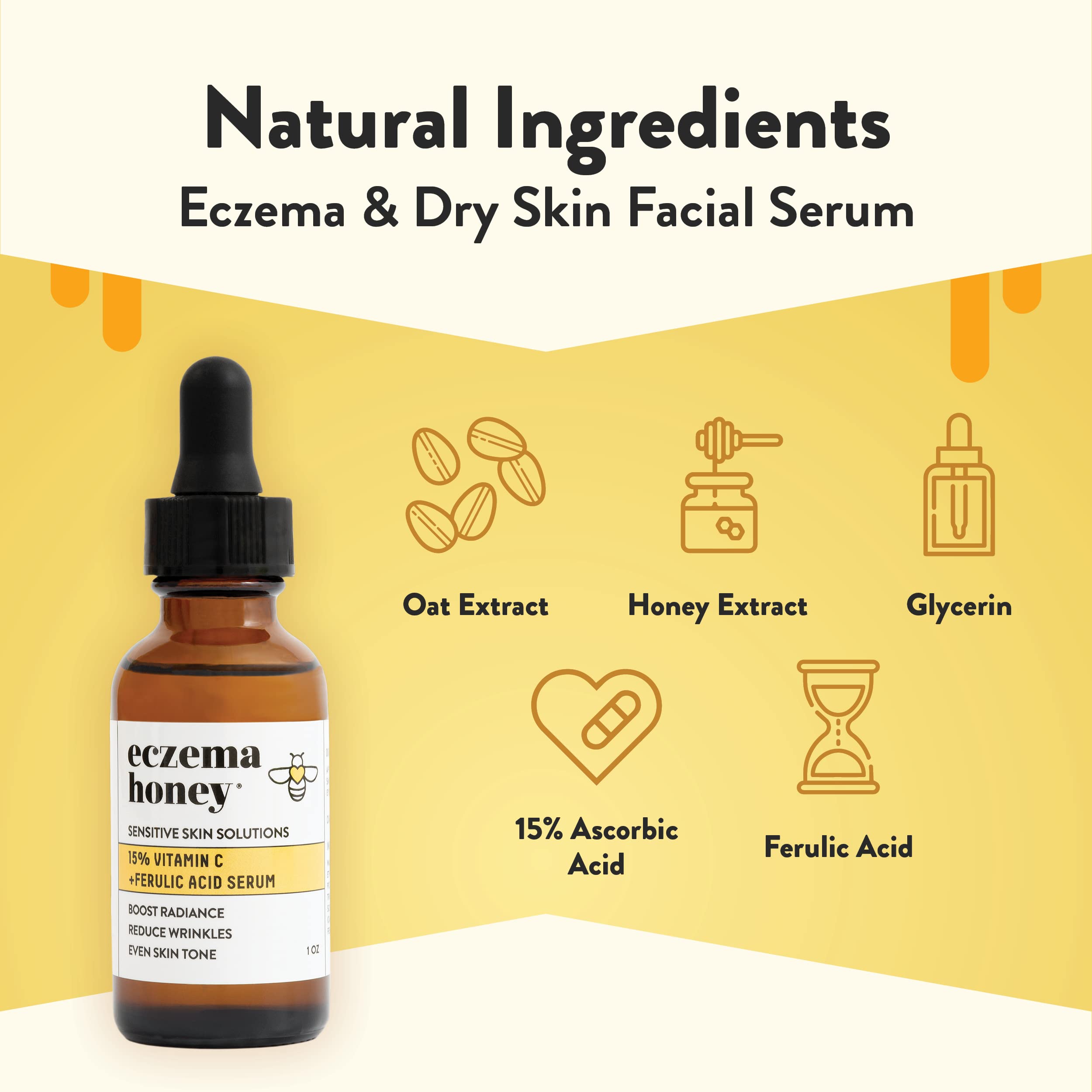 ECZEMA HONEY 15% Vitamin C + Ferulic Acid Serum - Anti Aging Skin Care Products - Face Oil for Eczema, Dry & Sensitive Skin (1 O