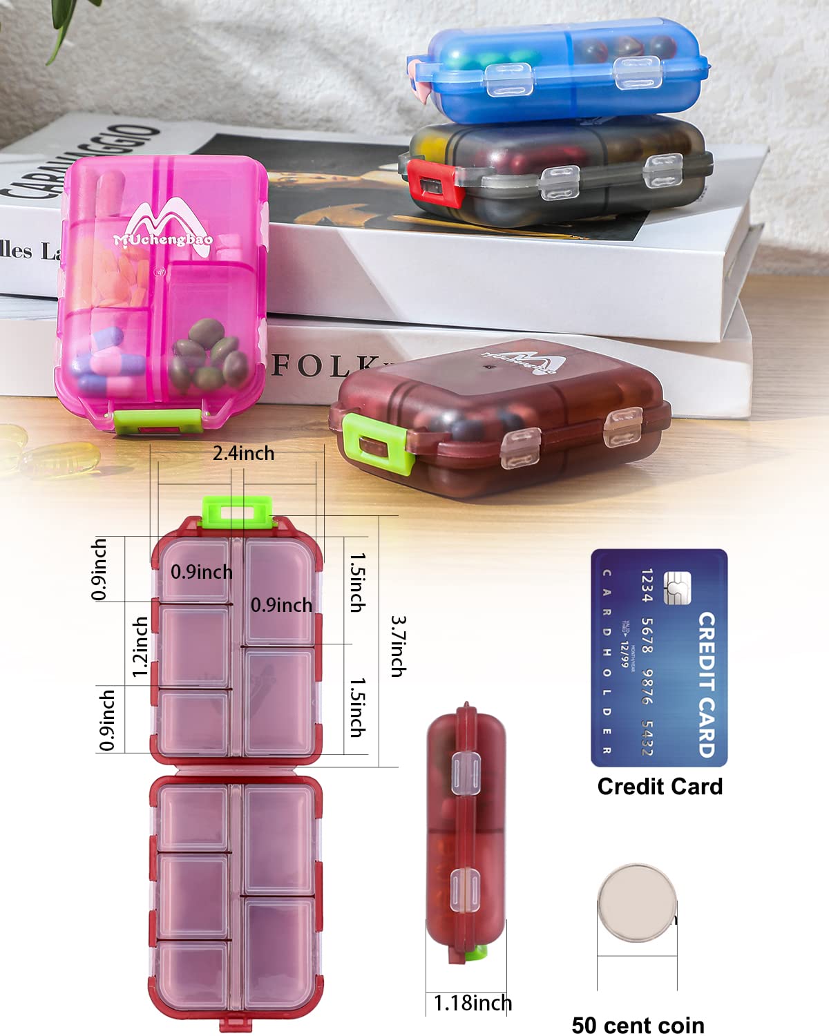4PS Travel Pill Organizer with 164 Slice Labels