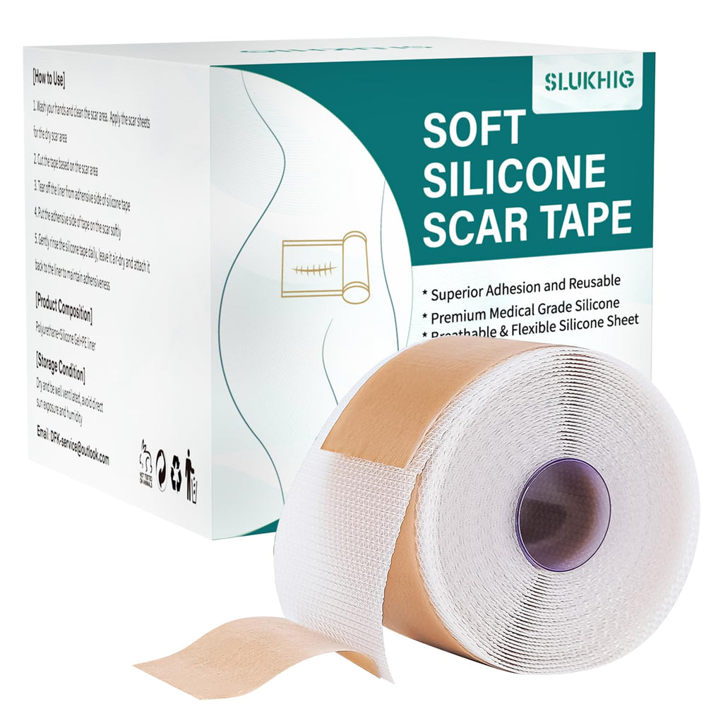 SLUKHIG Silicone Scar Sheets (1.6''x 158'' Roll-4M), Silicone Scar Tape for Scar Removal Treatment, Reusable Silicone Scar Strip