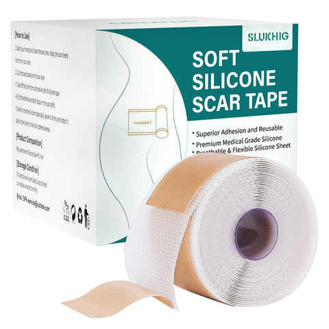 SLUKHIG Silicone Scar Sheets (1.6''x 158'' Roll-4M), Silicone Scar Tape for Scar Removal Treatment, Reusable Silicone Scar Strip