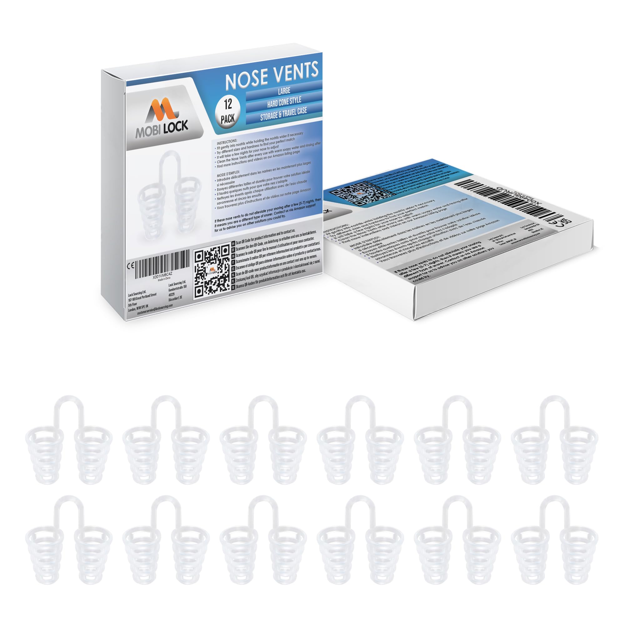 Nose Vent Sinus Relief Dilator (Pack of 12 Large Size) Hard Silicone Vents - A Simple Solution for Nasal Snorers - Reusable Snor