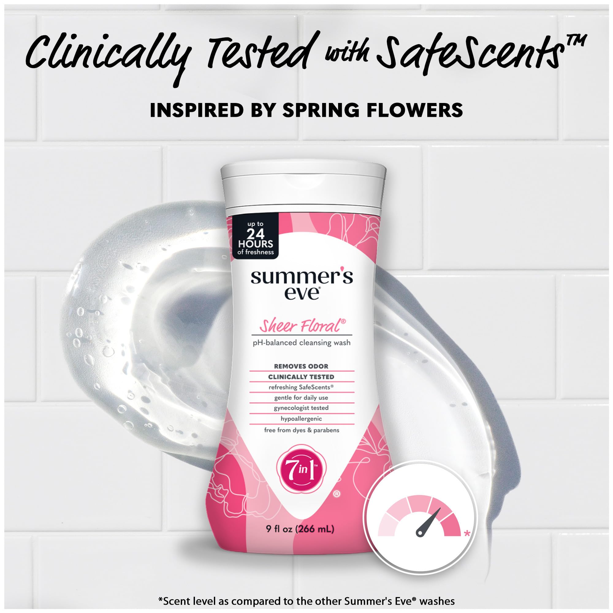 Summer's Eve Sheer Floral Refreshing Daily All Over Feminine Body Wash, Removes Odor, Feminine Wash pH Balanced, 9 fl oz, 12 Pac