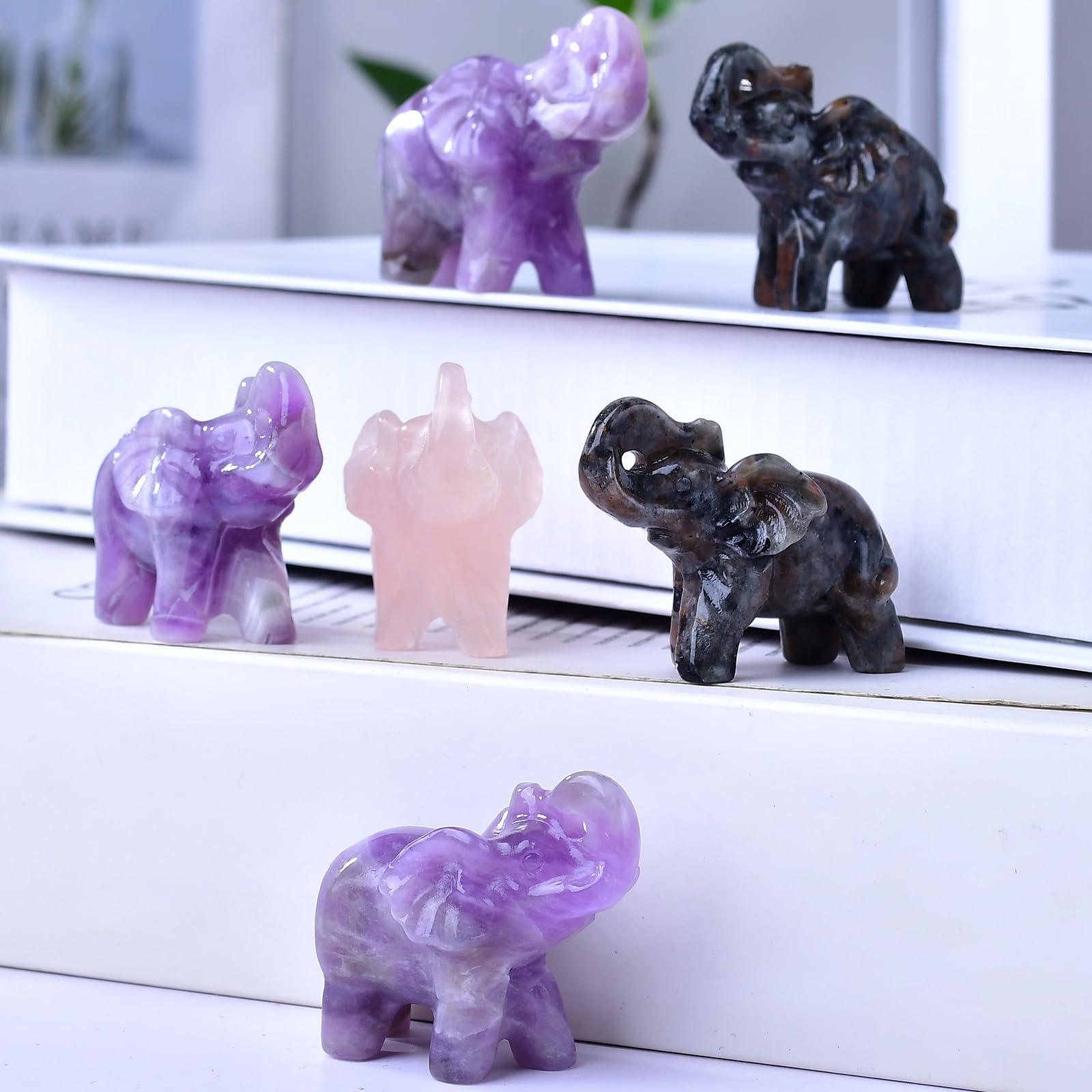 Ytbeoxk 1.8 Inch Amethyst Elephant Crystals Decor, Healing Crystal Cute Figurines, purple Elephant Gemstones Decorations Statue,