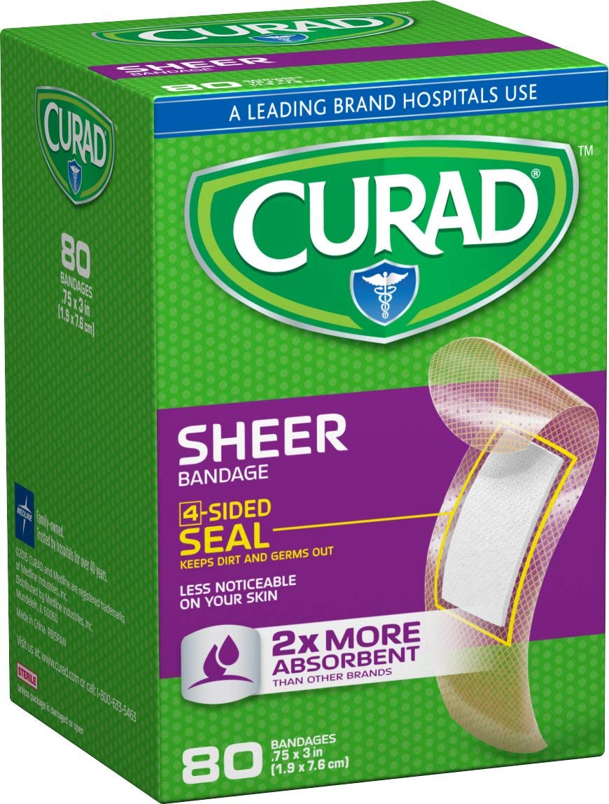 Curad Regular Size Adhesive Bandages, Sheer, 80-Count Boxes (Pack of 6)