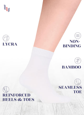 Hugh Ugoli Diabetic Socks for Men, Loose Ankle Socks Bamboo, Extra-Wide, Thin, Seamless Toe and Non-Binding Top, 4 Pairs, White,