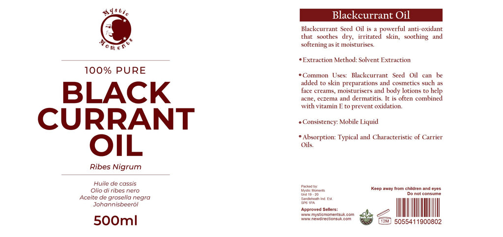 Mystic Moments | Blackcurrant Seed Carrier Oil - 500ml - Pure & Natural Oil Perfect for Hair, Face, Nails, Aromatherapy, Massage