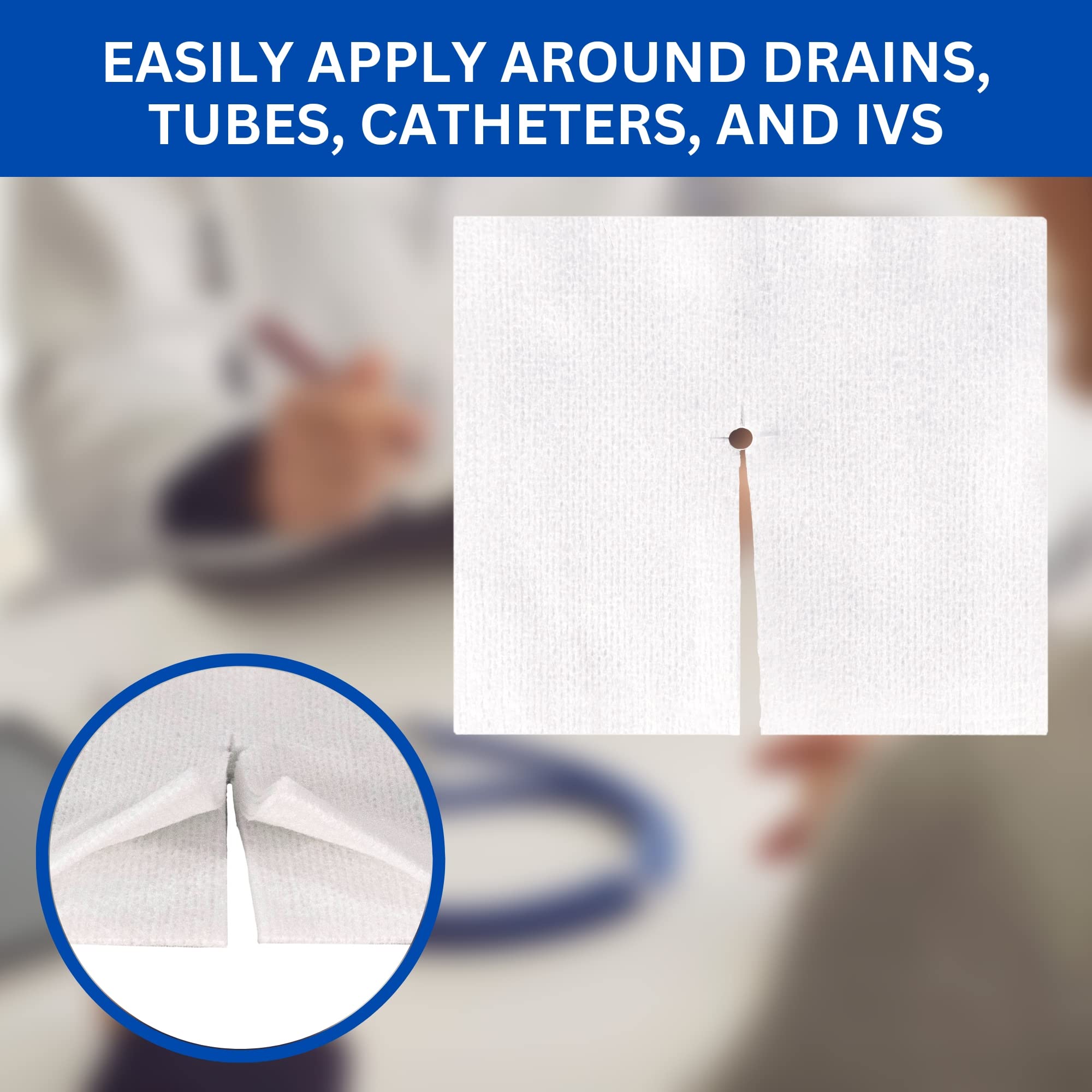 Split Drain Sponge Gauze 4x4 Sterile 6 Ply Pads [Pack of 100] Absorbent Precut 4X4 Non-Woven Slit Bandage for I.V. Tracheostomy