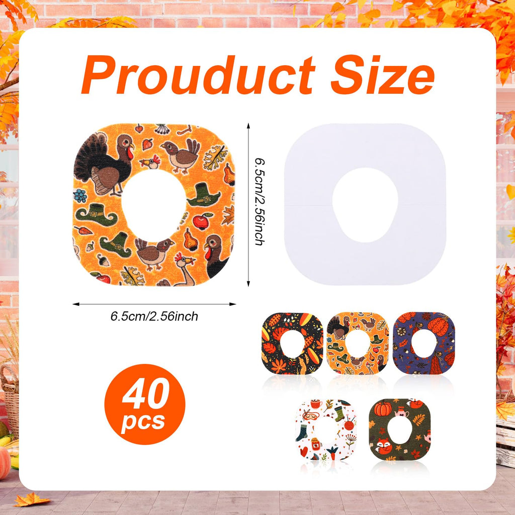 40pcs Glucose Sensor Patches for Dexcom G7, Waterproof Non-Woven Fabric CGM Overpatches Thanksgiving Style Adhesive Sensor Stick