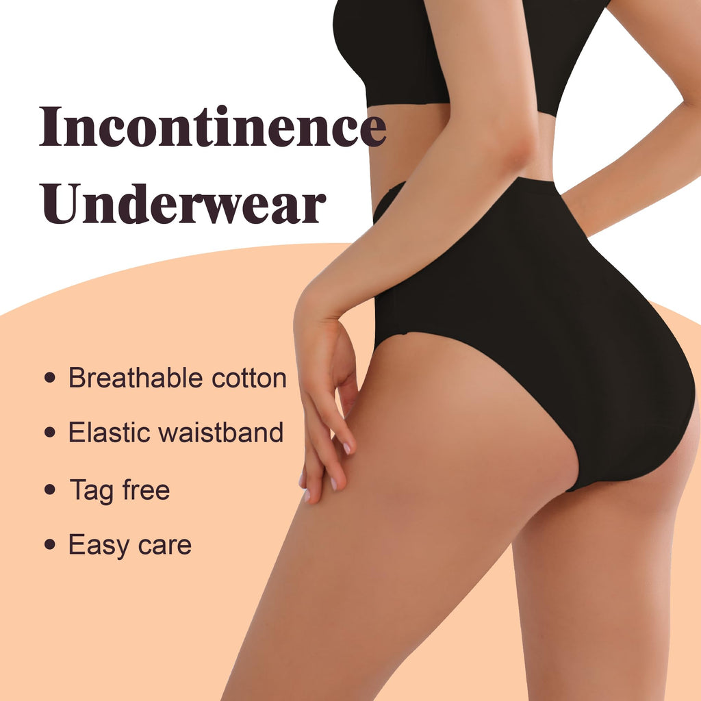 IRISMORII Leak Proof Incontinence Underwear for Women Washable Absorbent Bladder Control Postpartum Briefs 1Pack (Black M)