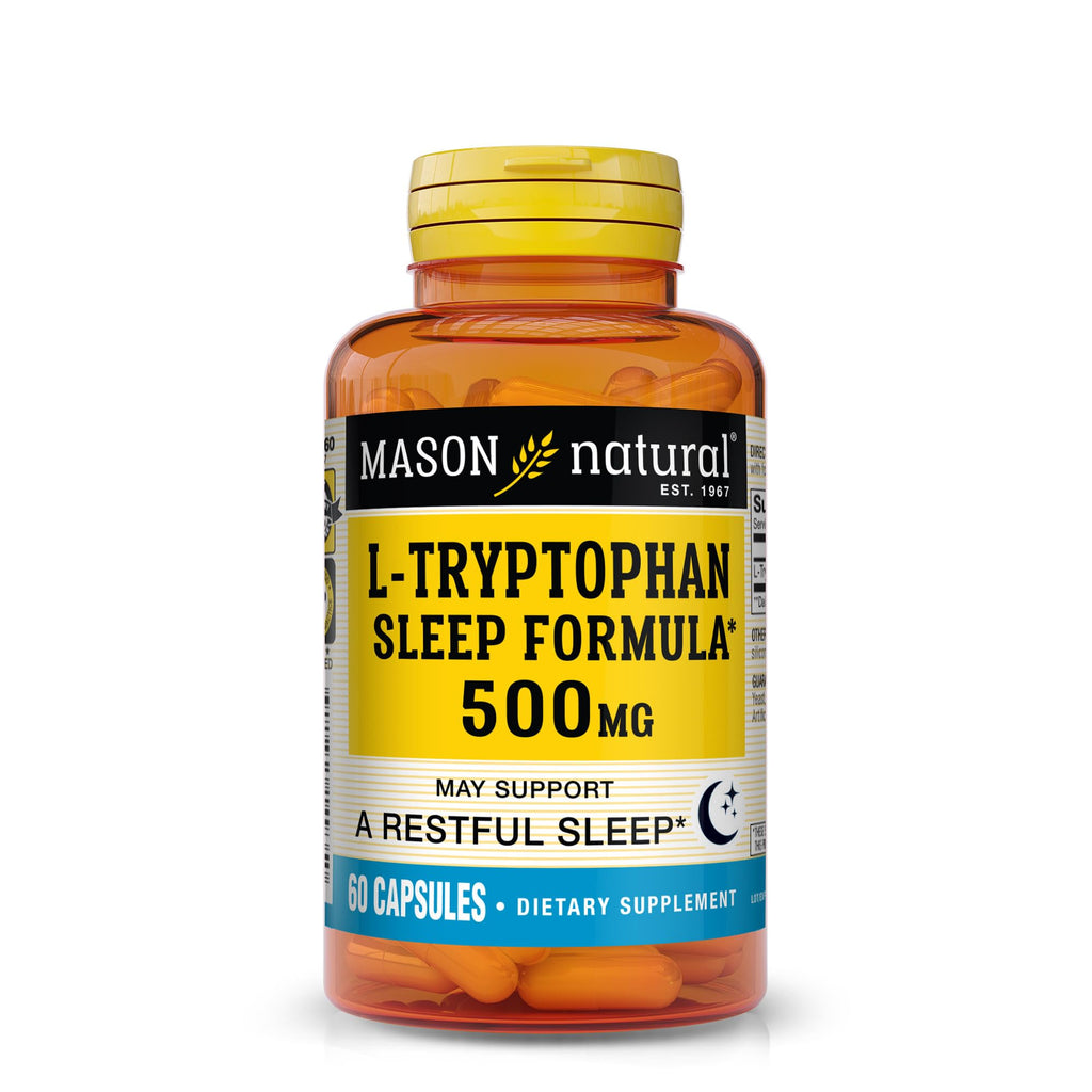 MASON NATURAL L-Tryptophan Sleep Formula 500 mg - Essential Amino Acid, Advanced Sleep Aid, Supports Restful Sleep, 60 Capsules