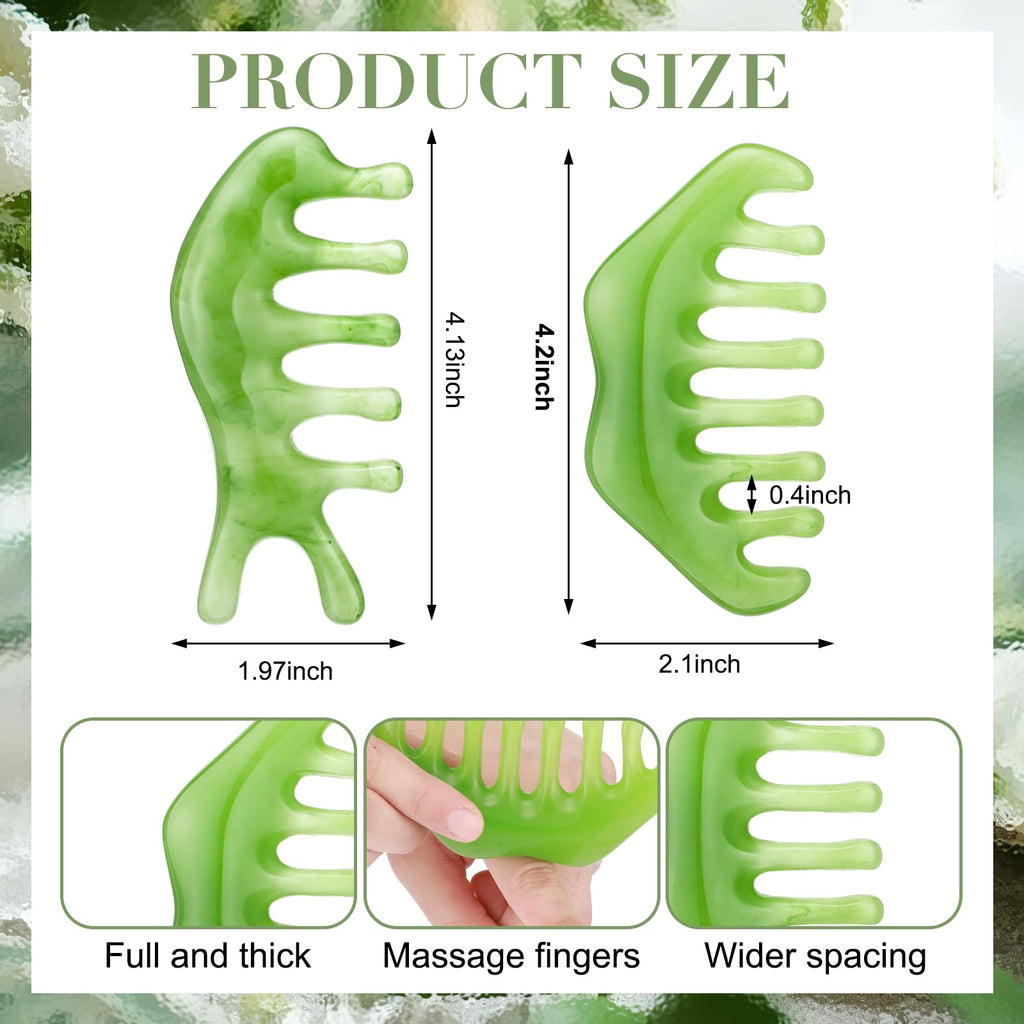 Geiserailie 2 Pieces Jade Combs Massage Stone Hair Gua Sha Scraping Scalp Comb Facial Massage Tool Multifunctional Handheld Head