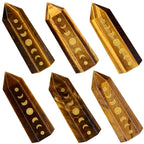 Amogeeli Wicca Moon Phase Tiger's Eye Stone Point Wand for Reiki Meditation, 6 Faceted Prism Healing Crystal Decoration for Home