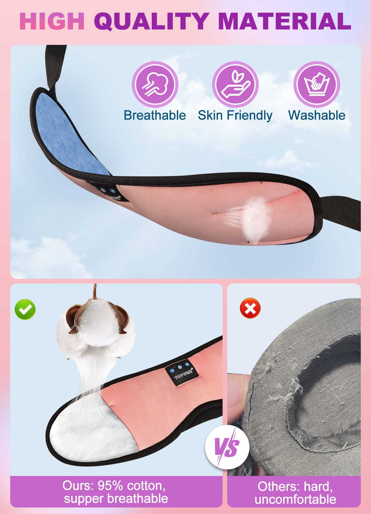 TOPOINT Sleep Mask Headphones Bluetooth 5.2 Wireless, Blackout Eye Mask for Women Men Sleeping Travel Meditation Gifts Cool Gadg