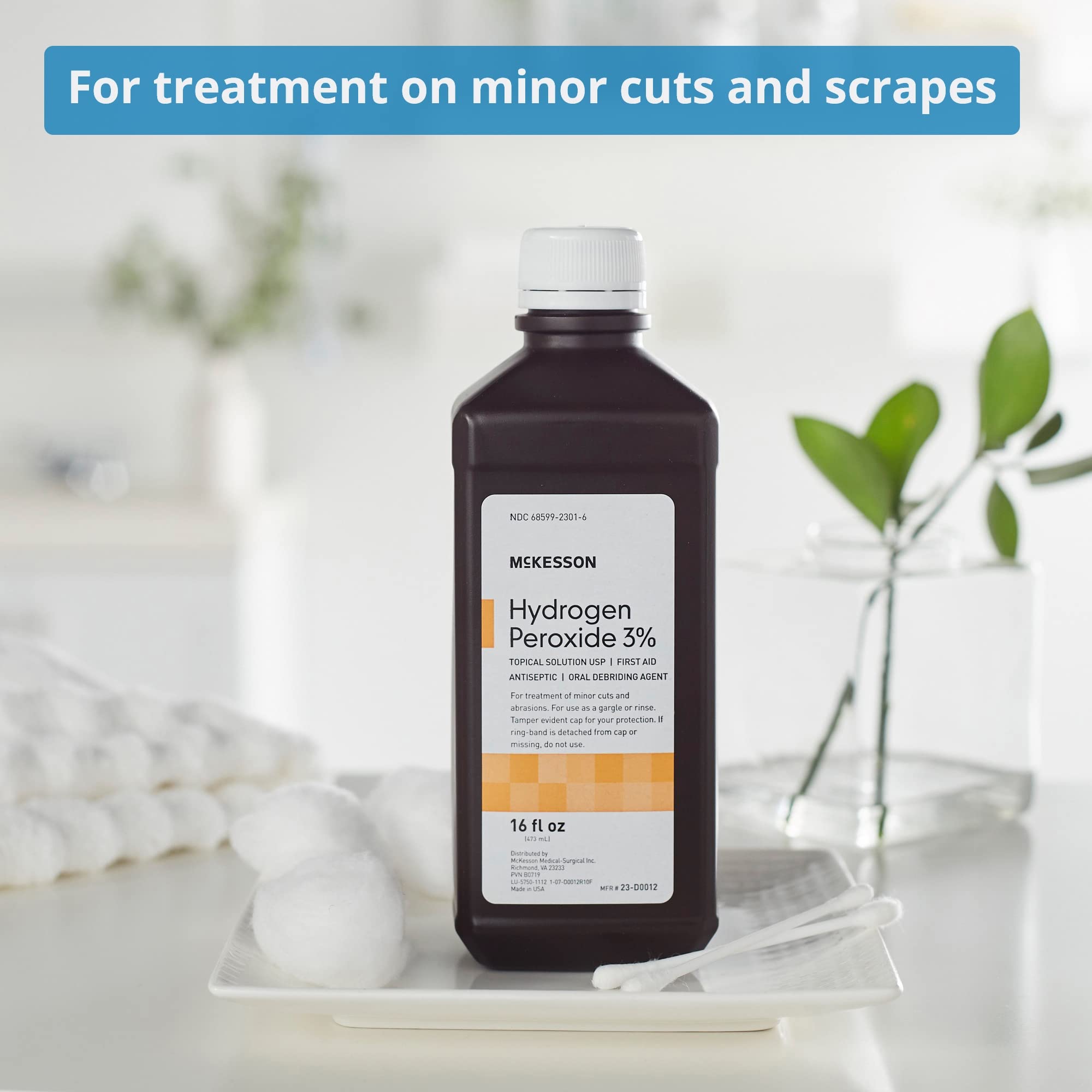 McKesson Hydrogen Peroxide 3%, 16 oz [Pack of 12] Bulk, Topical Solution USP, First Aid Antiseptic, Oral Debriding Agent