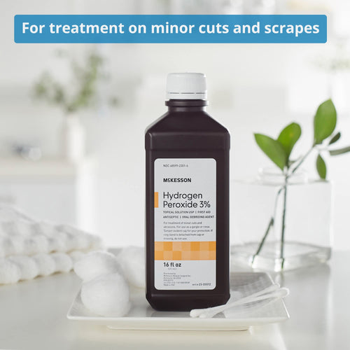 McKesson Hydrogen Peroxide 3%, 16 oz [Pack of 12] Bulk, Topical Solution USP, First Aid Antiseptic, Oral Debriding Agent