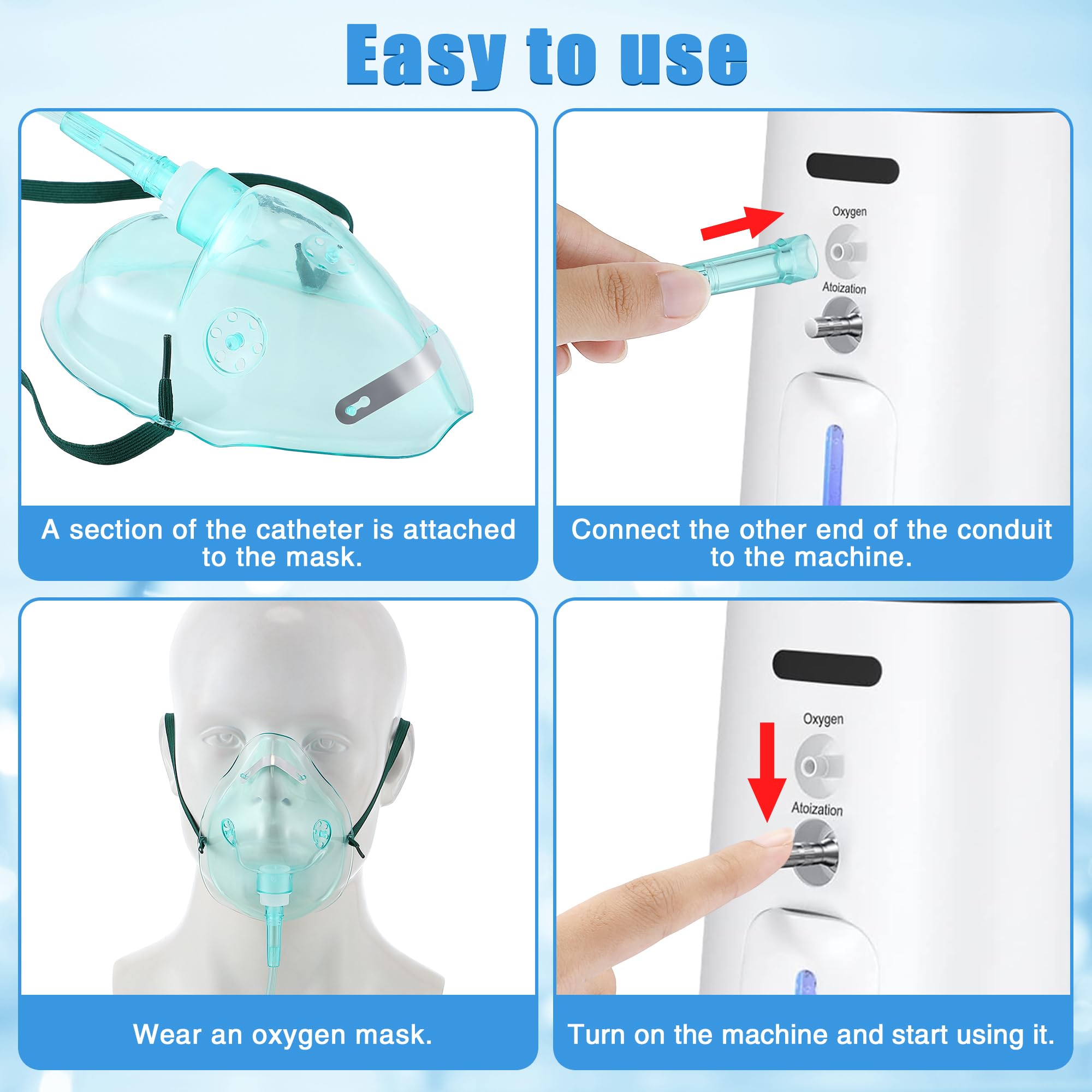 Geiserailie 2 Pack L Size Oxygen Mask with 6.6 Ft Tubing and Adjustable Elastic Strap, Adult Oxygen Mask with Tubing, Oxygen Mas