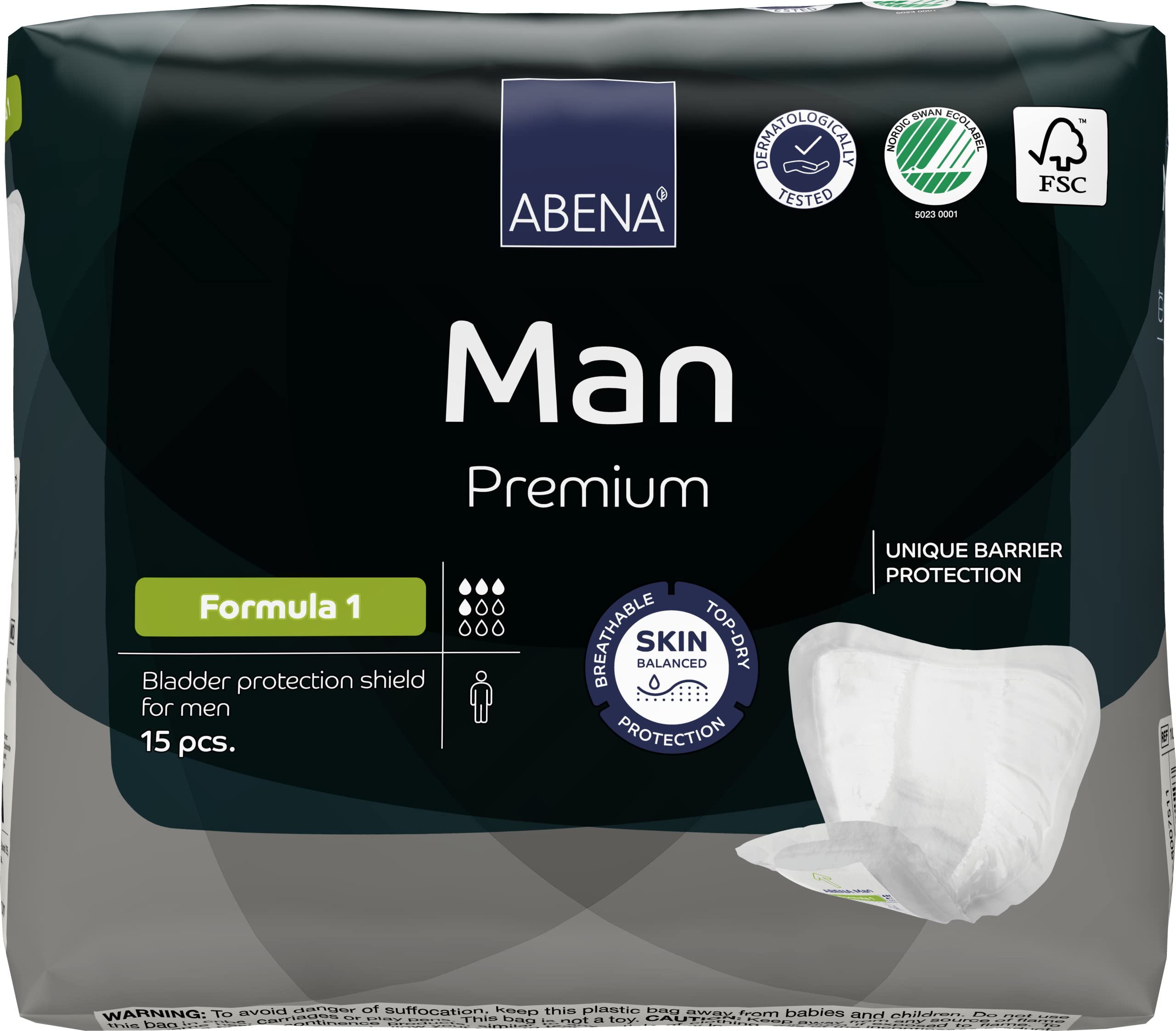 Abena Man Formula 1 Incontinence Pads for Men, Eco-Friendly Mens Incontinence Pads, Extra Protection, Breathable & comfortable w