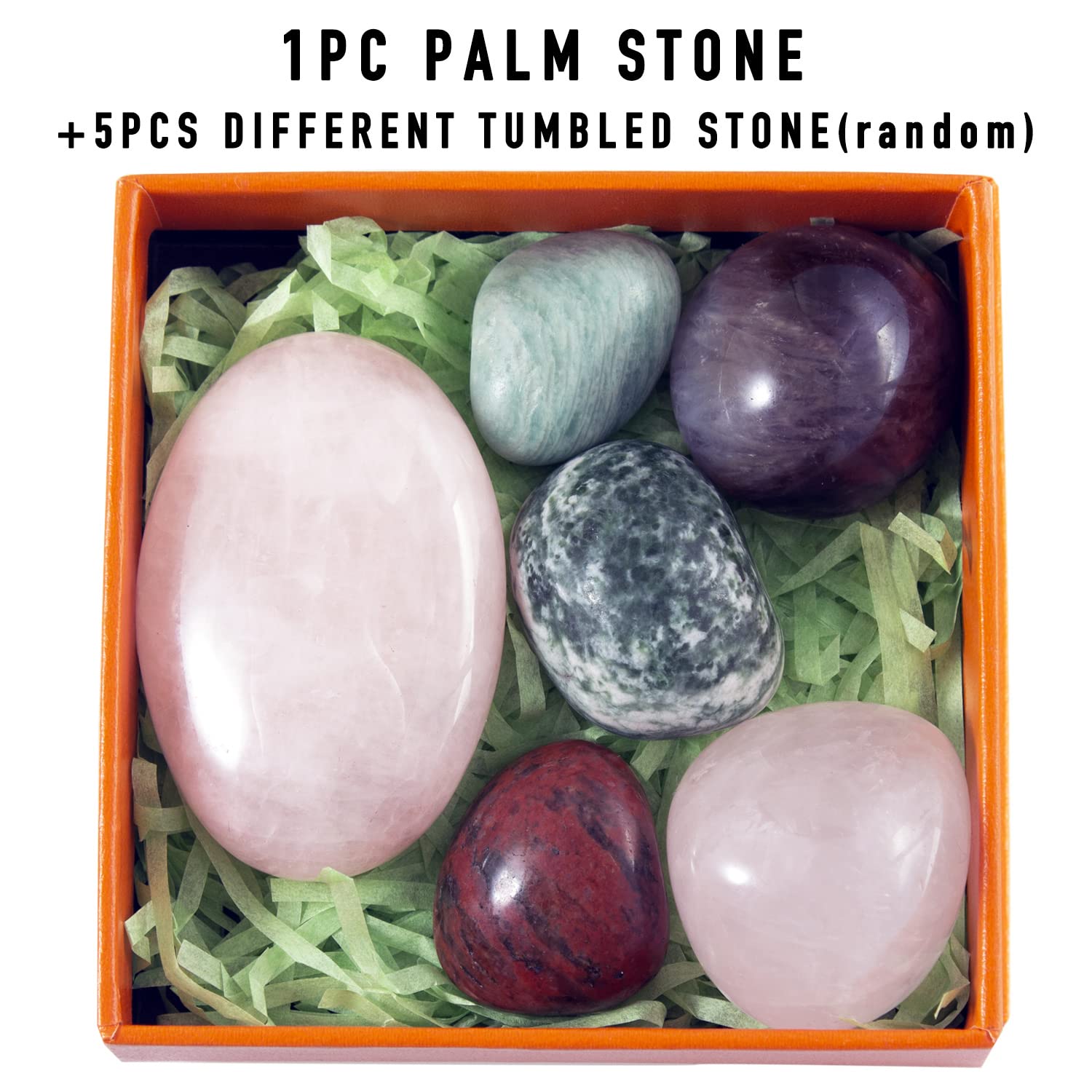 1PC Rose Quartz Natural Oval Palm Stone 2.4+ 5PCs Healing Gemtone, STINO Worry Stone for Anxitey, Pocket Healing Crystal Gem Sto