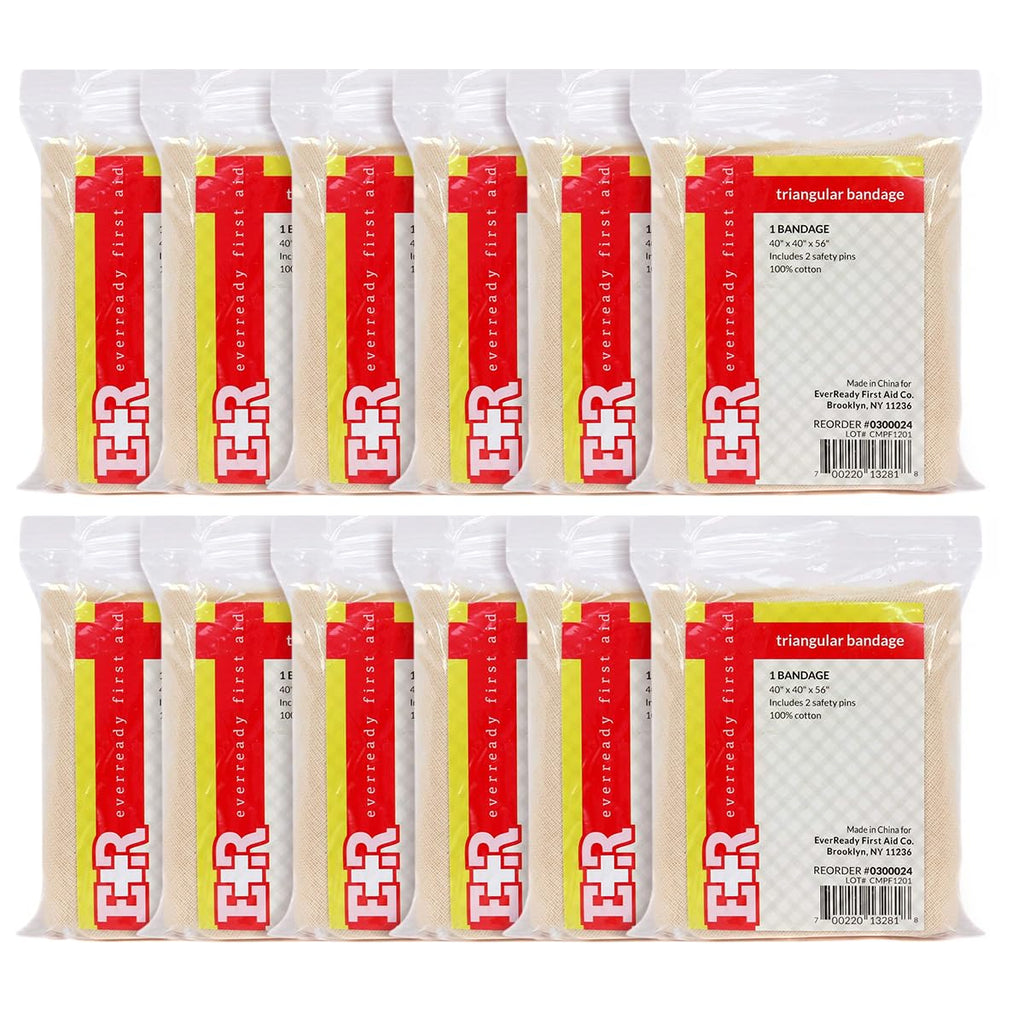 Ever Ready First Aid Triangular Bandage, 40 x 40 x 56, 12 Count- 100% Cotton