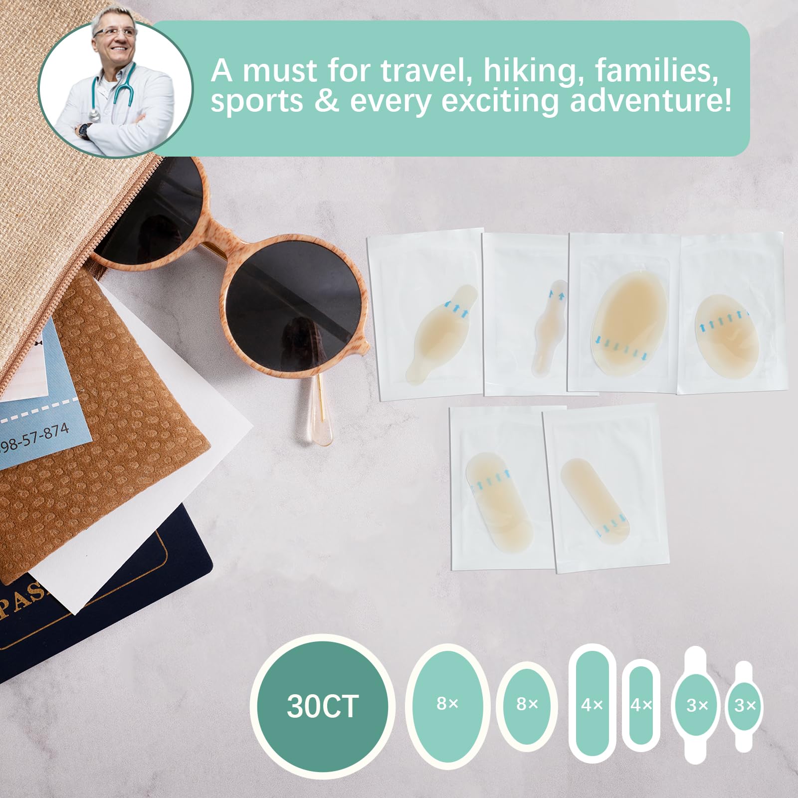 Gel Blister Bandages Hydrocolloid Bandages - Welnove 30ct Blister Cushions - Blister Bandages for Heel, Toe & Foot - Blister Pad