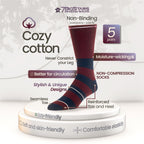 7BigStars Men's Diabetic Seamless Cotton Crew Socks - 5 Pack Big Tall - Stripe Pattern - Sock Size 13-15 Shoe Size 12-15 XL Burg