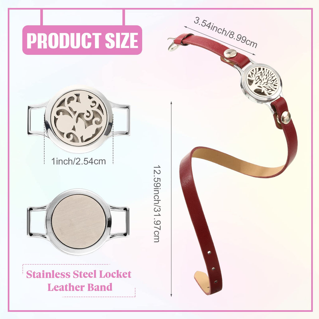 Bonuci 2 Pcs Essential Oil Diffuser Bracelet for Women Aromatherapy Fragrance Bracelet Locket Adjustable with 6 Replacement Leat