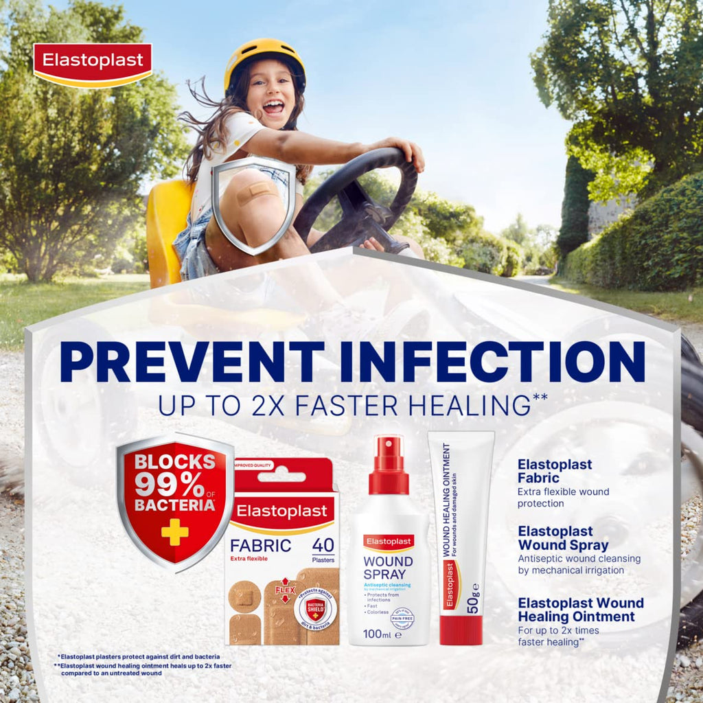 Elastoplast Extra Flexible Fabric Plaster Strips (40 Pieces), Extra Flexible Fabric Plasters, Breathable Plasters, Flexible Larg