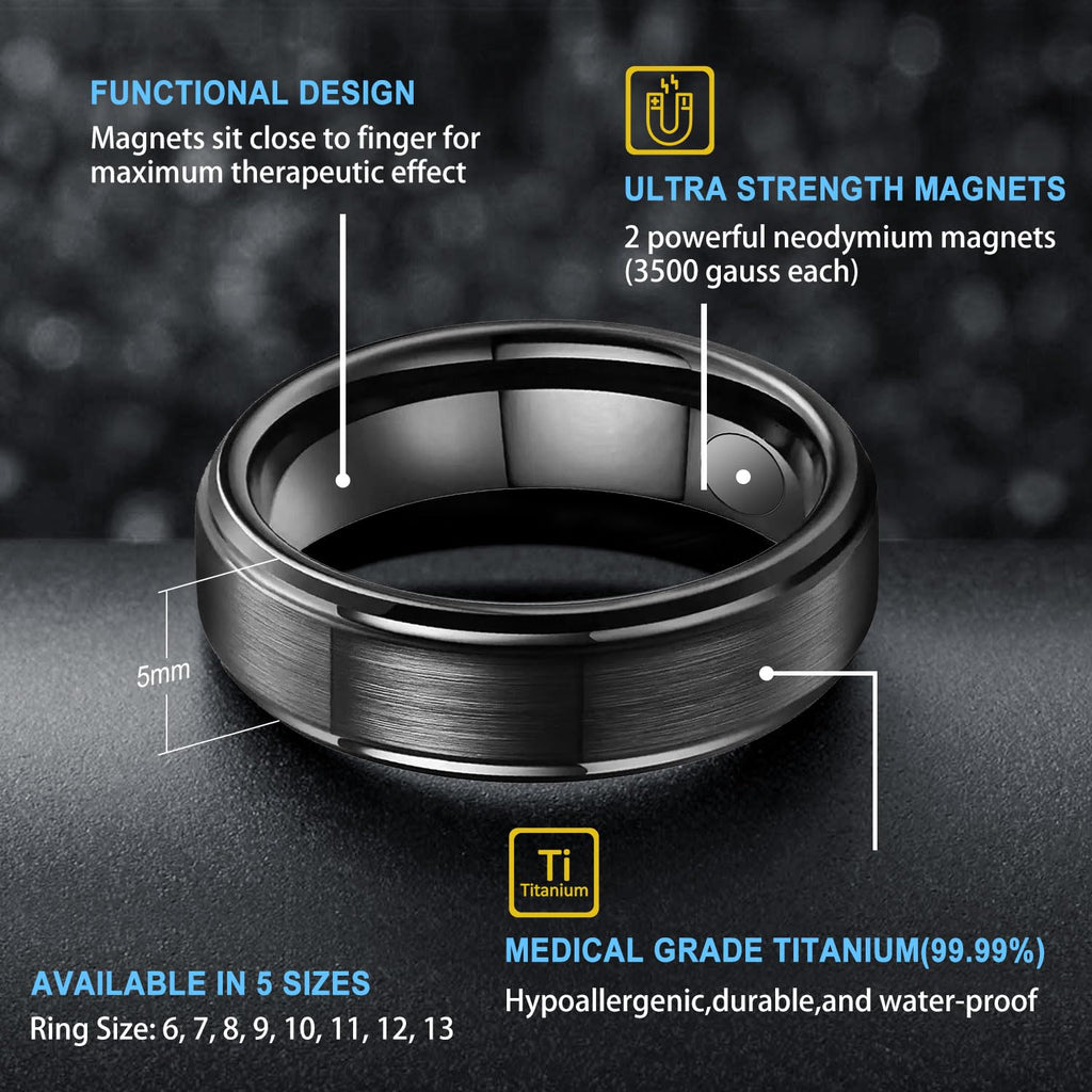 JEROOT 5mm 8mm Titanium Magnetic Ring for Men Women Unisex, Magnetic Band with Strong Magnets(3500 Gauss), Polished Matte Comfor