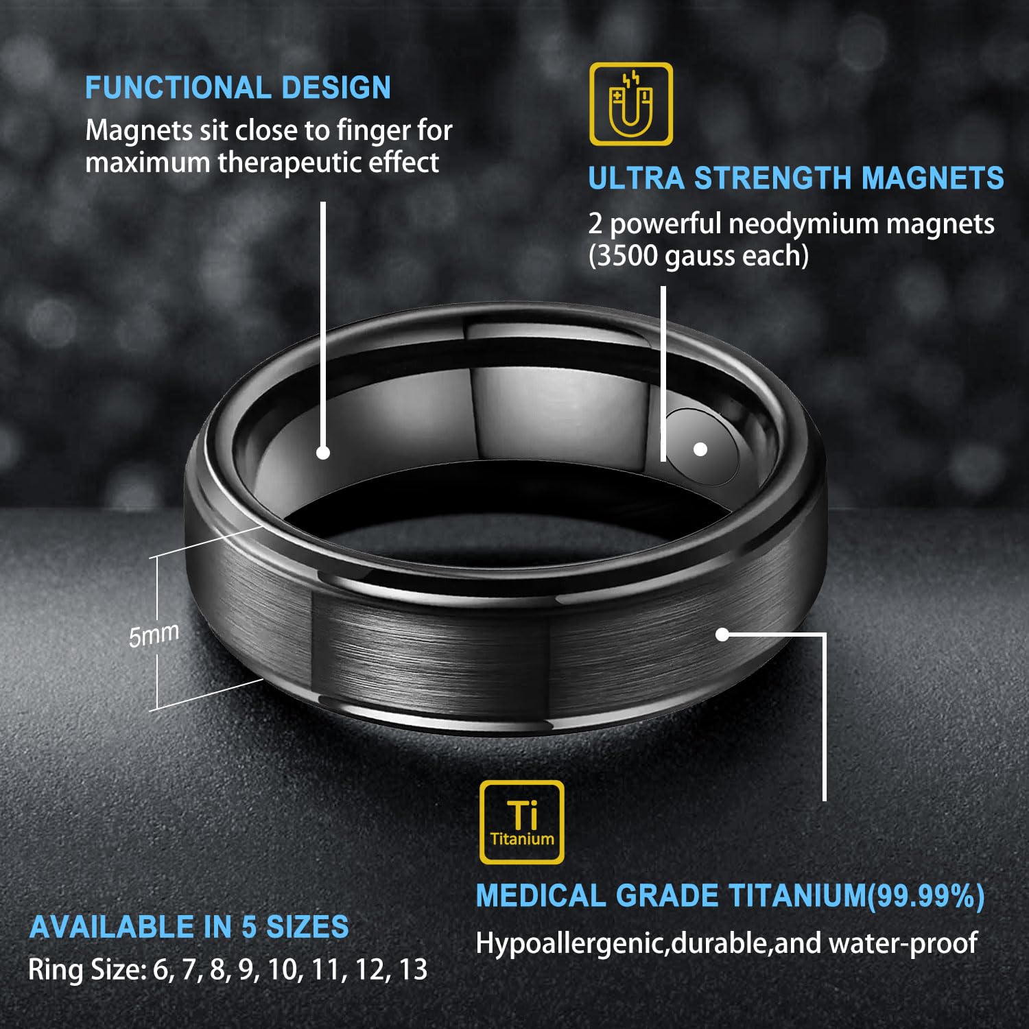 JEROOT 5mm 8mm Titanium Magnetic Ring for Men Women Unisex, Magnetic Band with Strong Magnets(3500 Gauss), Polished Matte Comfor