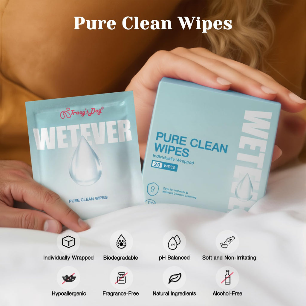 Tracys Dog Feminine Wipes, pH-Balanced Natural Intimate Wet Wipes for Women & Couples - Individually Wrapped Travel Packs, 20 Co