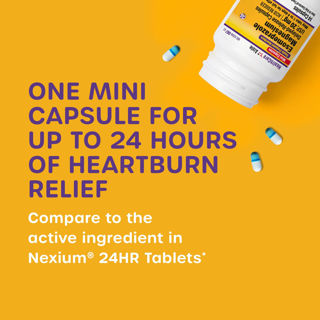 HealthCareAisle Esomeprazole Magnesium 20 mg - 42 Delayed-Release Mini Capsules - Acid Reducer, Treats Frequent Heartburn