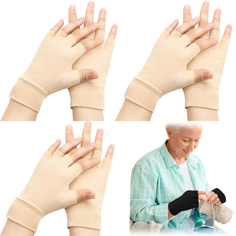 Yearntown 3 Pairs Elderly Skin Thin Protector Gloves Tone Fingerless Gloves Bruise Abrasion Protective to Cover Bruising(L,Skin 